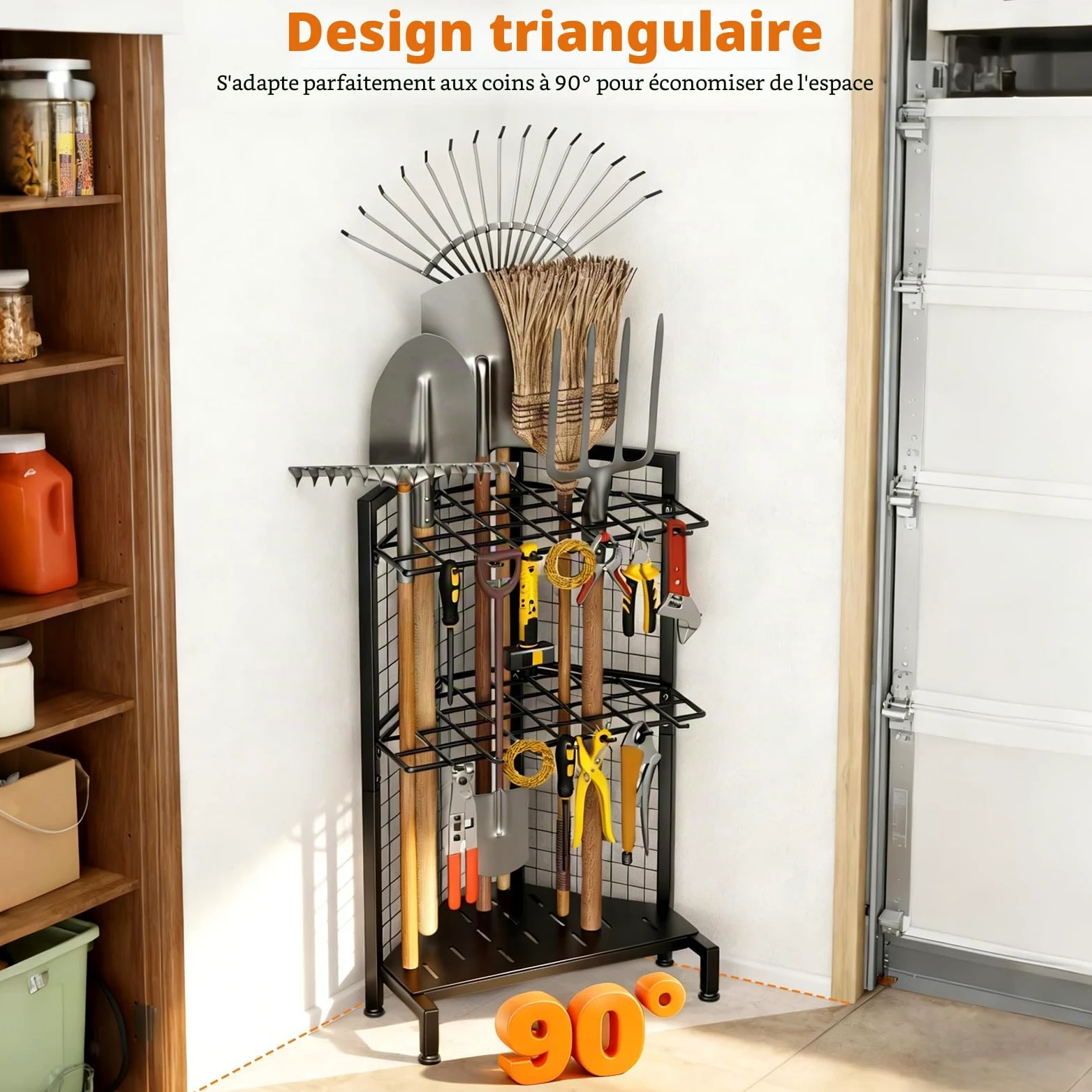 Organiseur D'Outils de Jardin éTagèRe à Outils de Jardin pour Coin Support en MéTal Robuste avec 34 Compartiments De Rangement Et 14 Crochets pour Pelles, RâTeaux, Outils à Long Manche