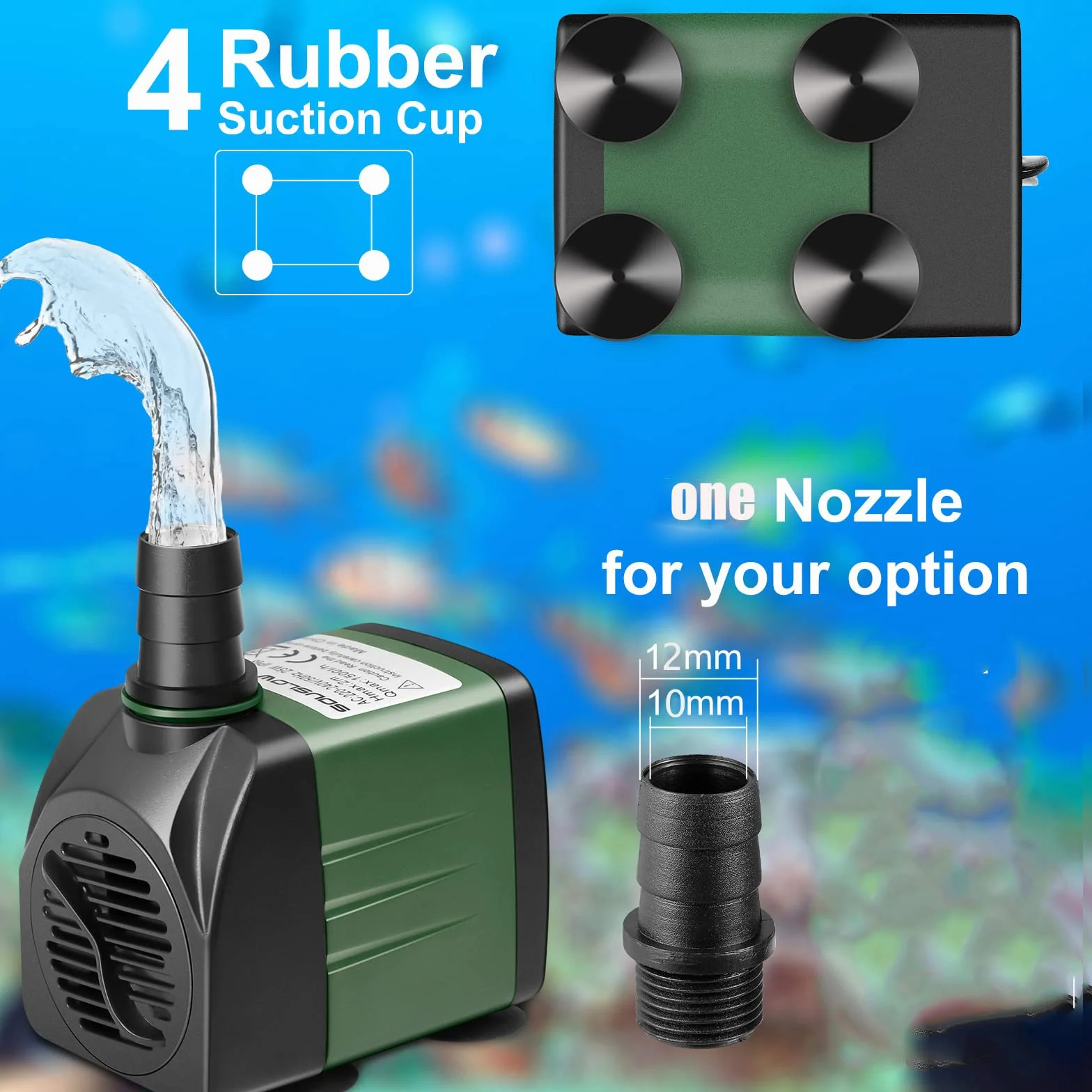 Pompe à eau submersible 15W 1000 L/H AC220-240V avec 1 buse pour aquarium