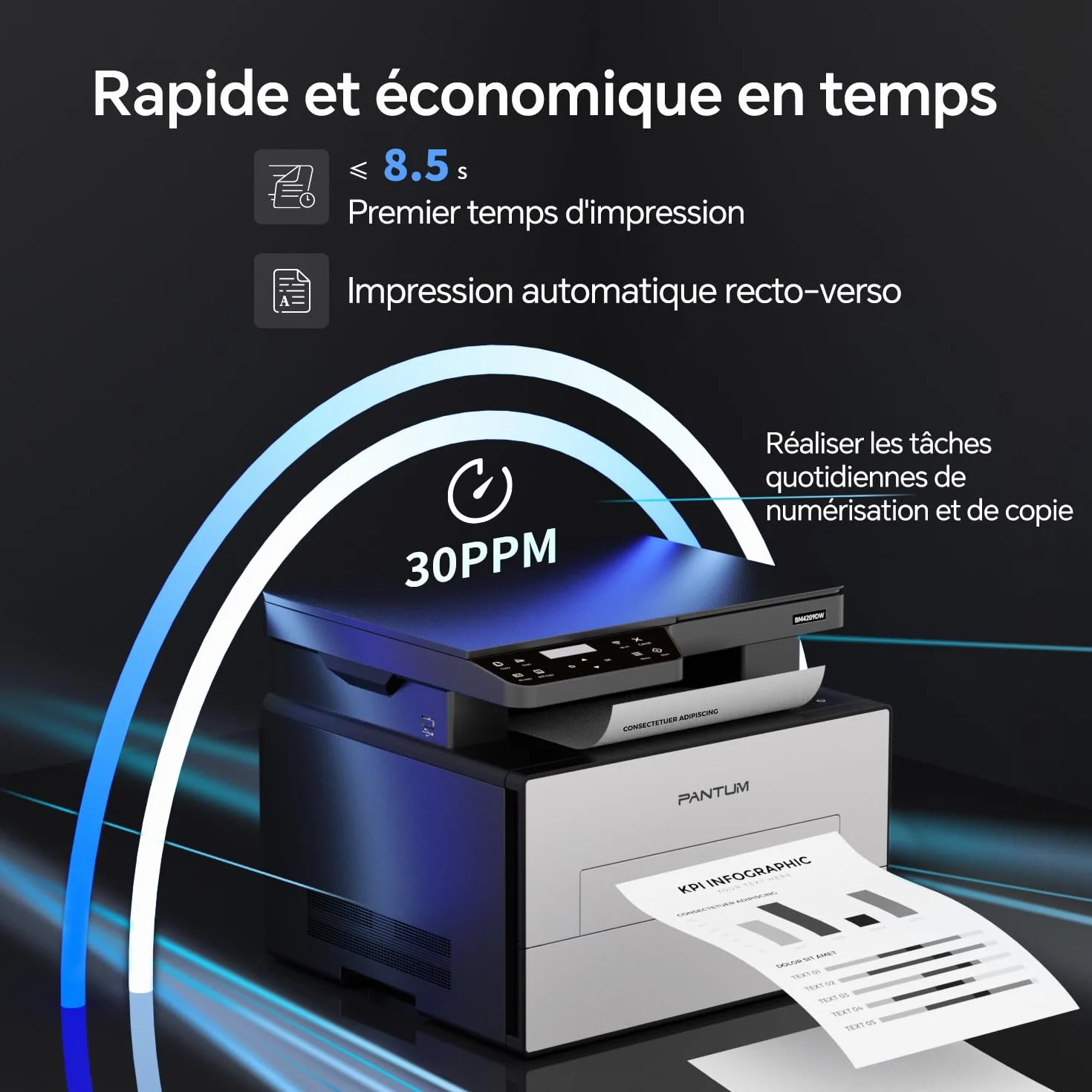 PANTUM BM4209DW Imprimante Laser Multifonction Noir et Blanc Recto-Verso Automatique USB Wi-Fi Airprint Mopria