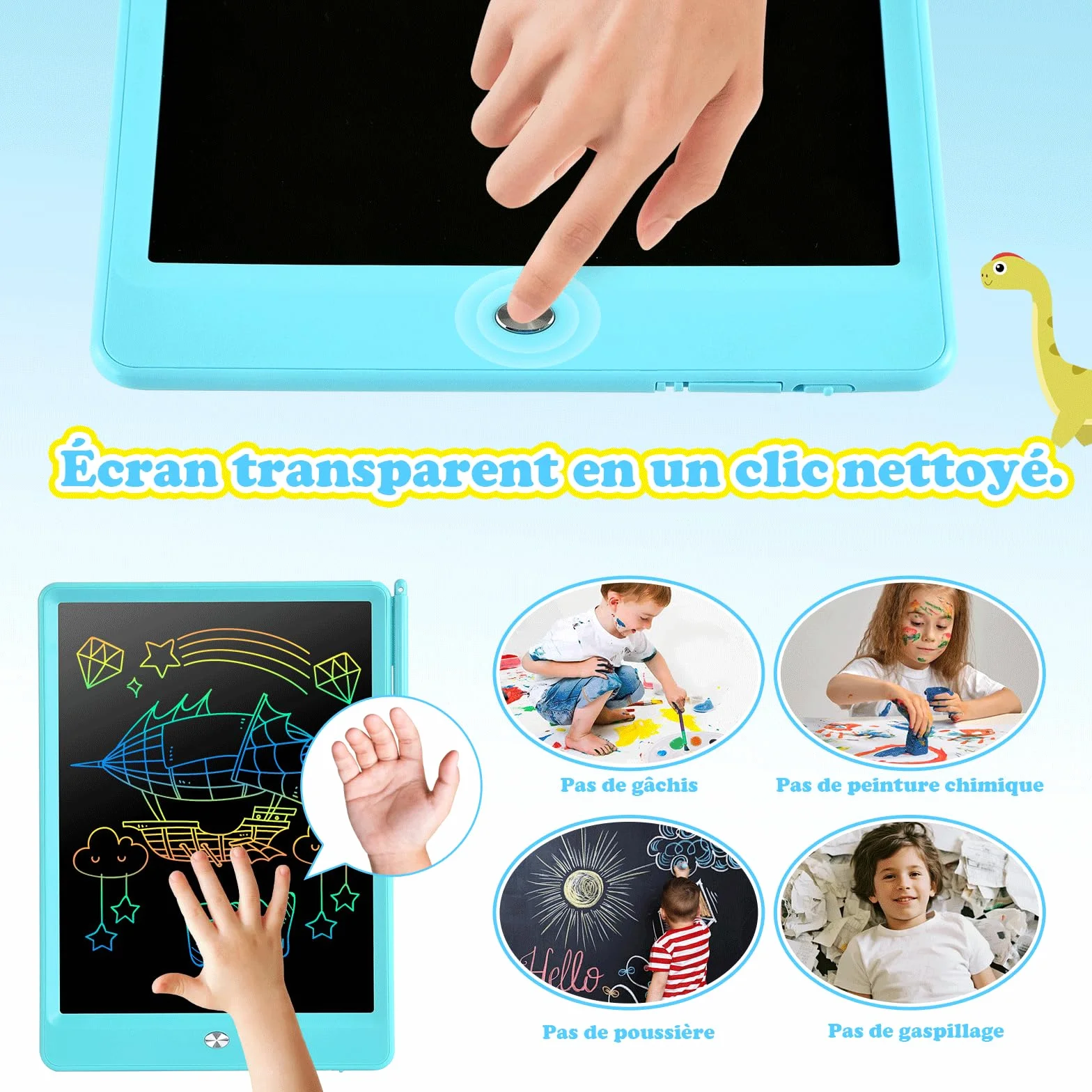 EooCoo Tablette d'écriture LCD 10 Pouces, Tablette Dessin Enfant, Cadeau Éducatif Bleu