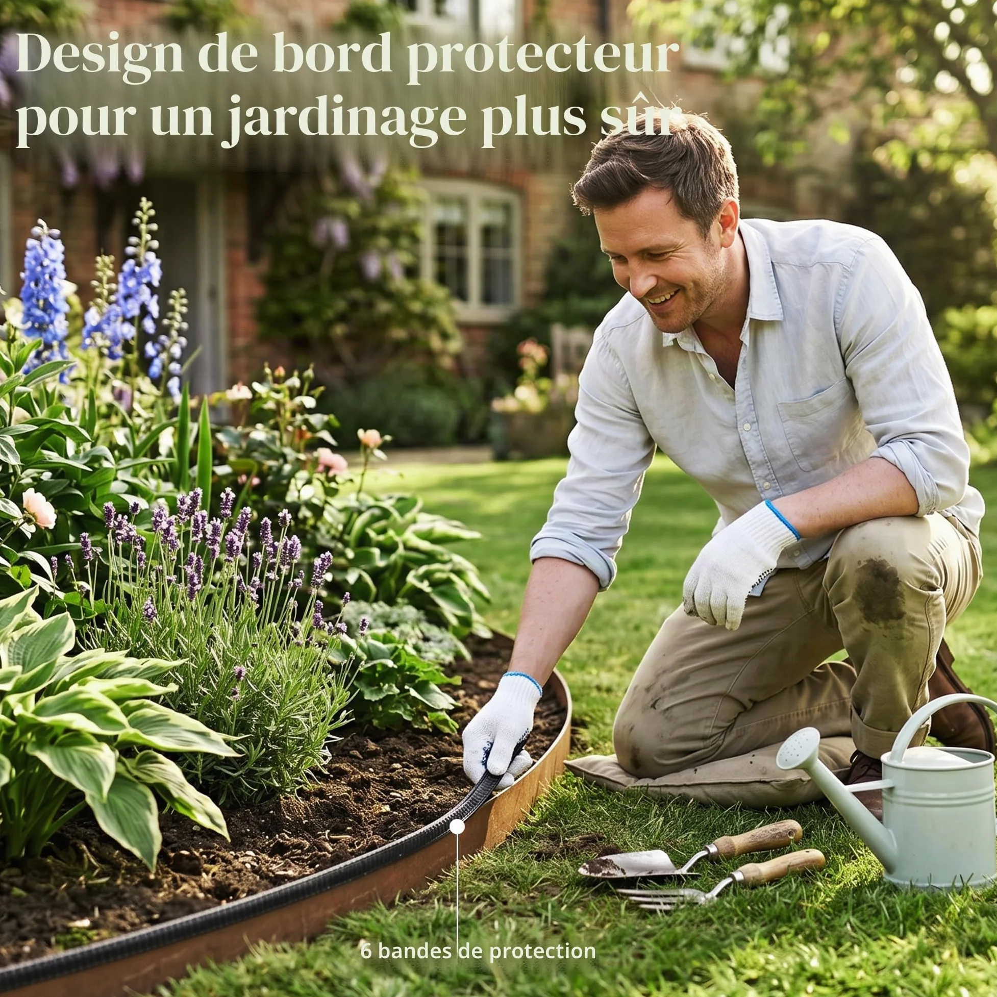 Lot de 6 bordures de pelouse en acier Cor-Ten avec bande adhésive - 1 m (L) x 14 cm (H) - Revêtement en poudre marron - Bordure de paysage - Séparateur de jardin - 7 clips - K649B04