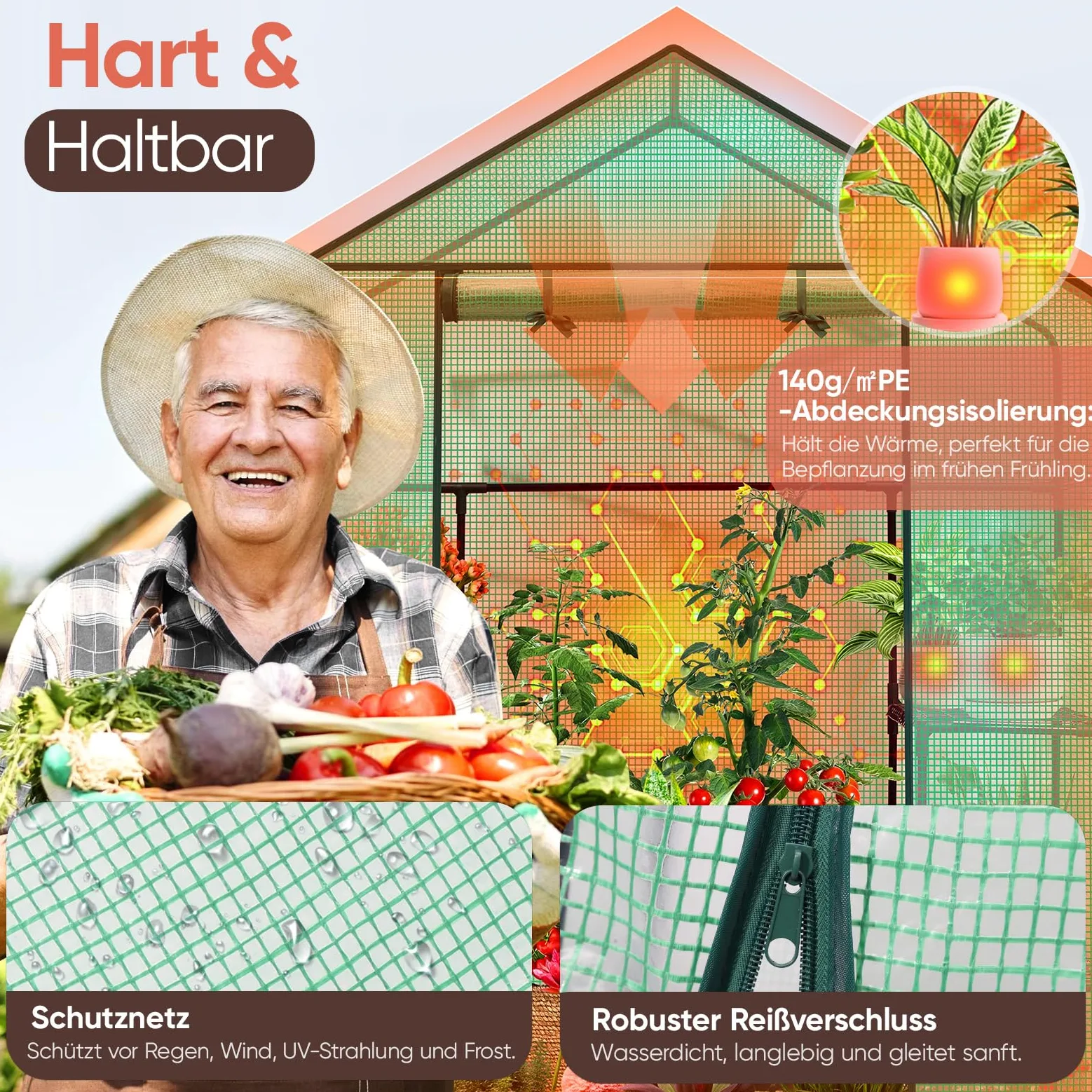 Sekey Serre de Balcon 200 x 145 x 75 cm, Stable, avec 4 étagères pour Une Croissance optimale des Plantes, Vert, Taille XL