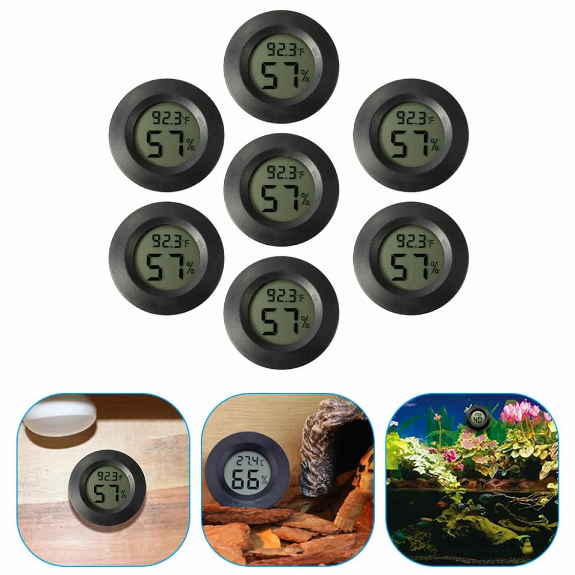 BESPORTBLE 3 Ensembles -hygromètre Rond Thermomètre De Piscine Stations Météo Thermomètre Digital Thermometre Digital Thermomètre Numérique Pour Aquarium De Reptiles Black 7 Pièces * 3