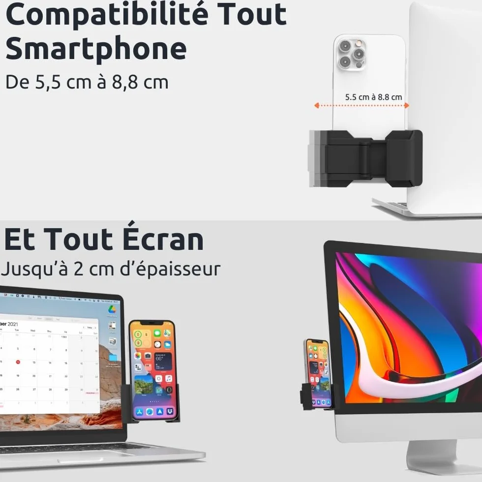 Support Téléphone PC Ajustable Universel pour iPhone Samsung Huawei Google Pixel Noir