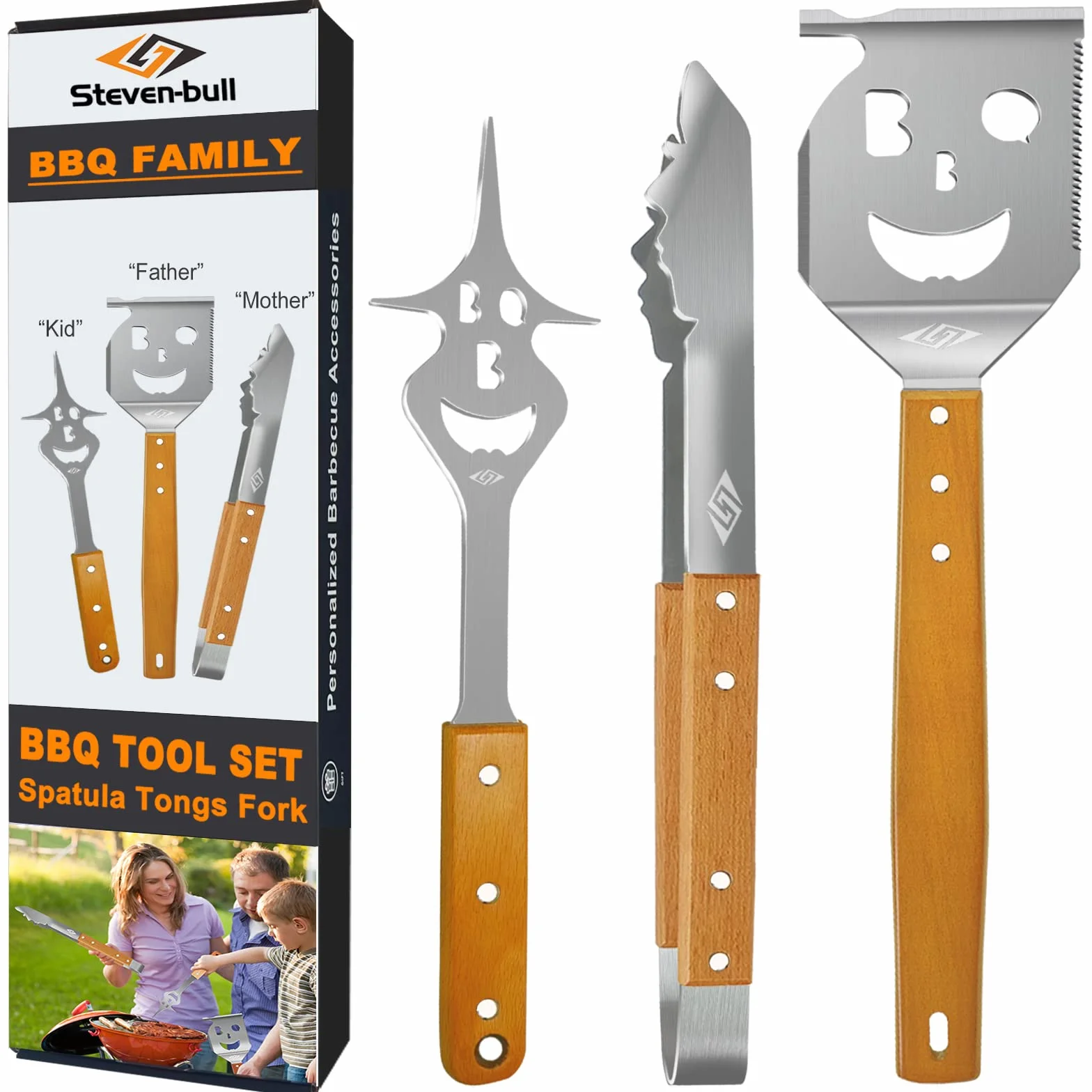 Steven-Bull Ensemble d'outils de Barbecue, Accessoires Extra Longs pour Gril extérieur