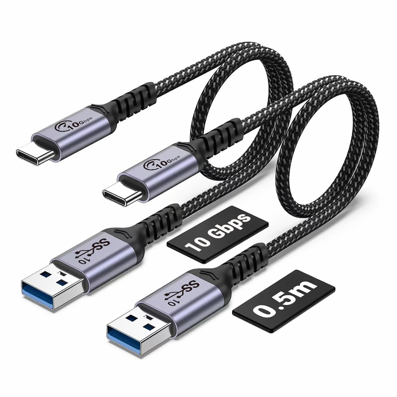 USB Cable 50CM 2 Pack USB A to C 10Gbps USB 3.1 Gen 2 3A Fast Charging Data Transfer for Samsung Galaxy S21 S10 S9 Note 20 iPad Pro GoPro