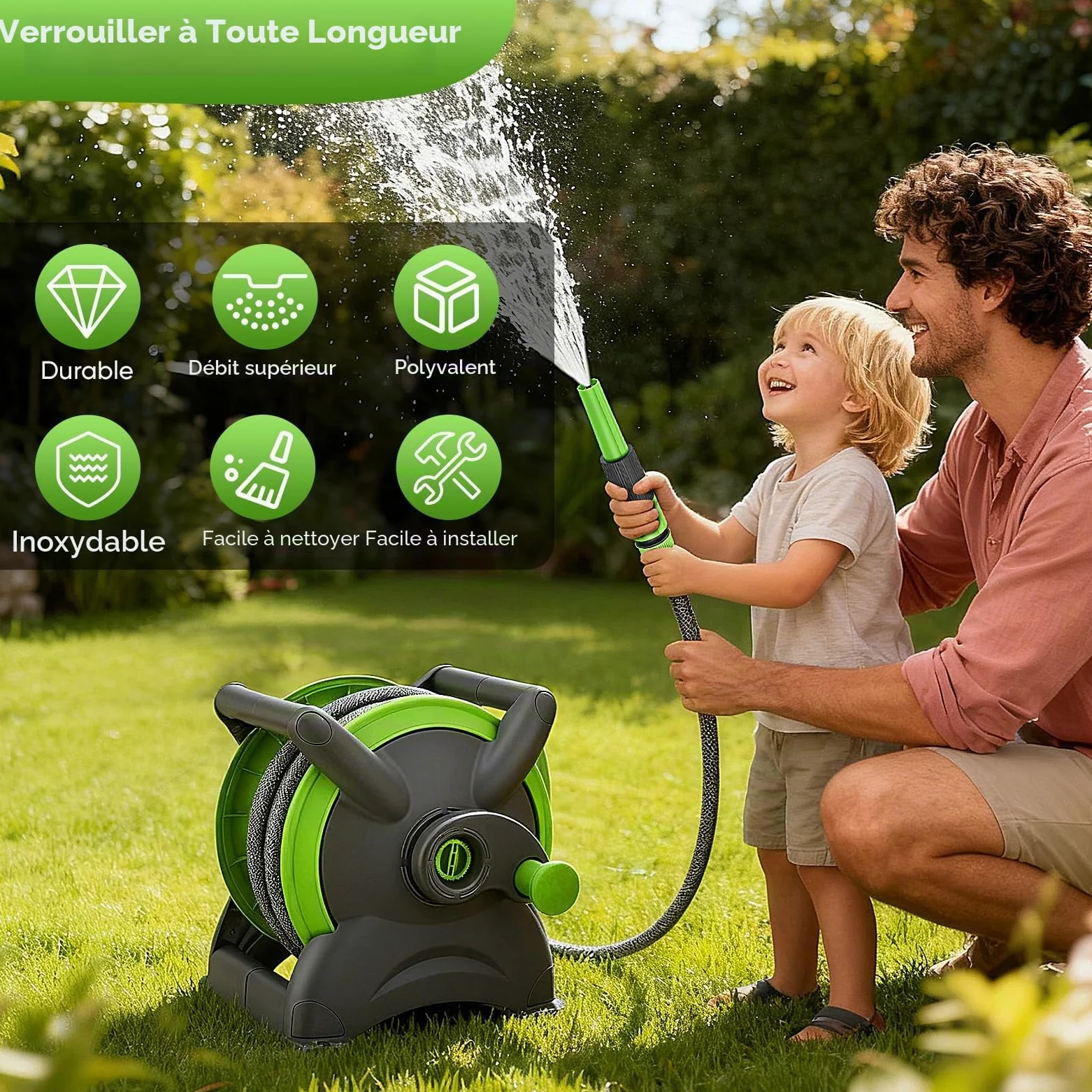 Enrouleur de Tuyau d'arrosage pour Jardin 20M, Tuyau Arrosage avec Enrouleur Mural, avec Support+Poignée-Dévidoir pour Tuyau 180° Dévidoir de Tuyaux d'Eau Buse pour Arroser Pelouse Jardin