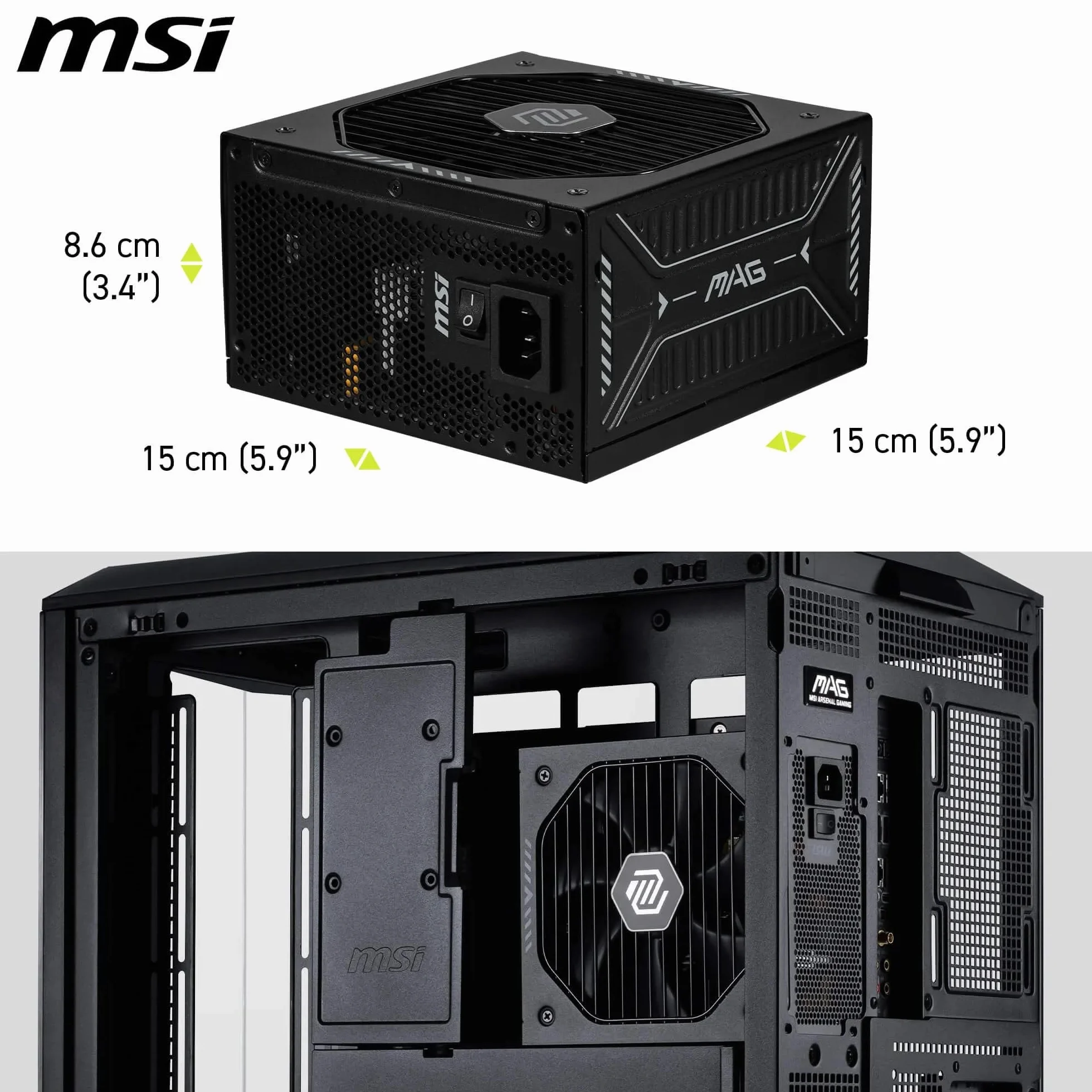 MSI MAG A850GLS PCIE5 Alimentation PC 850W ATX 80 Plus Gold ATX 3.1 Compatible PCIe 5.1 Câbles gaufrés Connecteur natif 12V-2x6 Bicolore