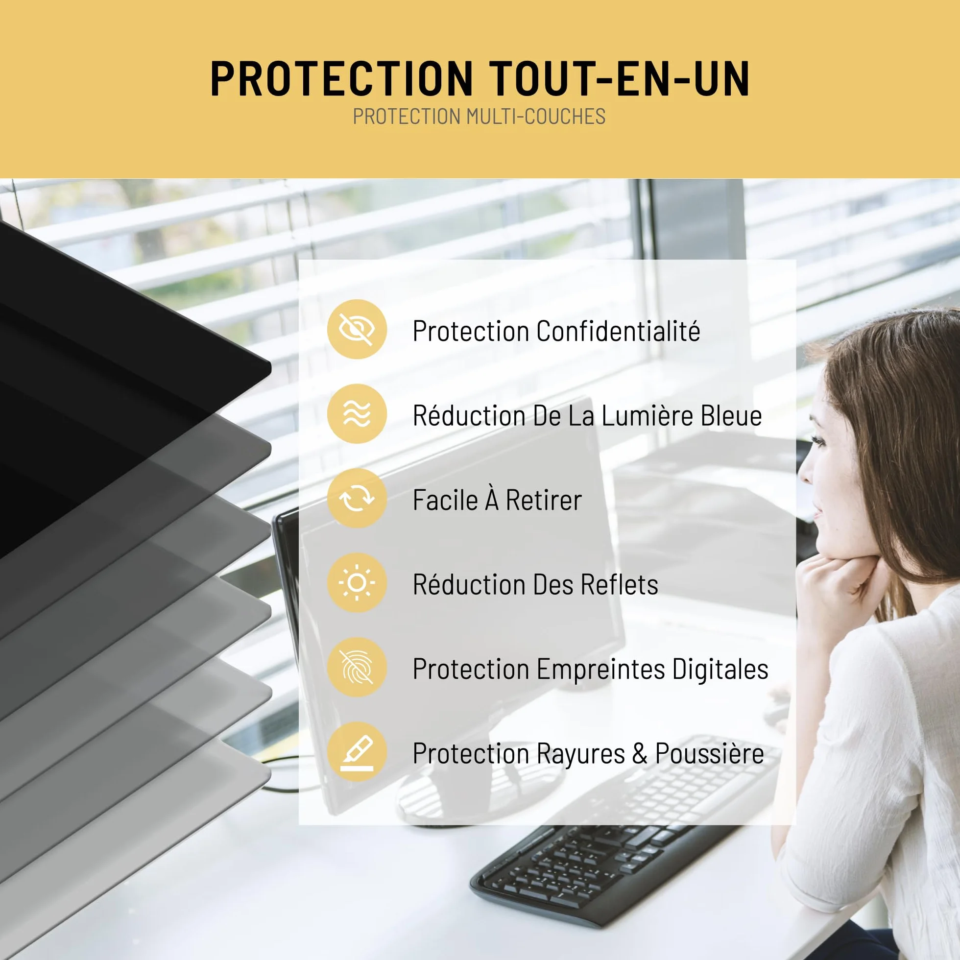 VistaProtect Filtre de Confidentialité Anti-Lumière Bleu 2-en-1 pour Écran Ordinateur Moniteur 21.5 Pouces