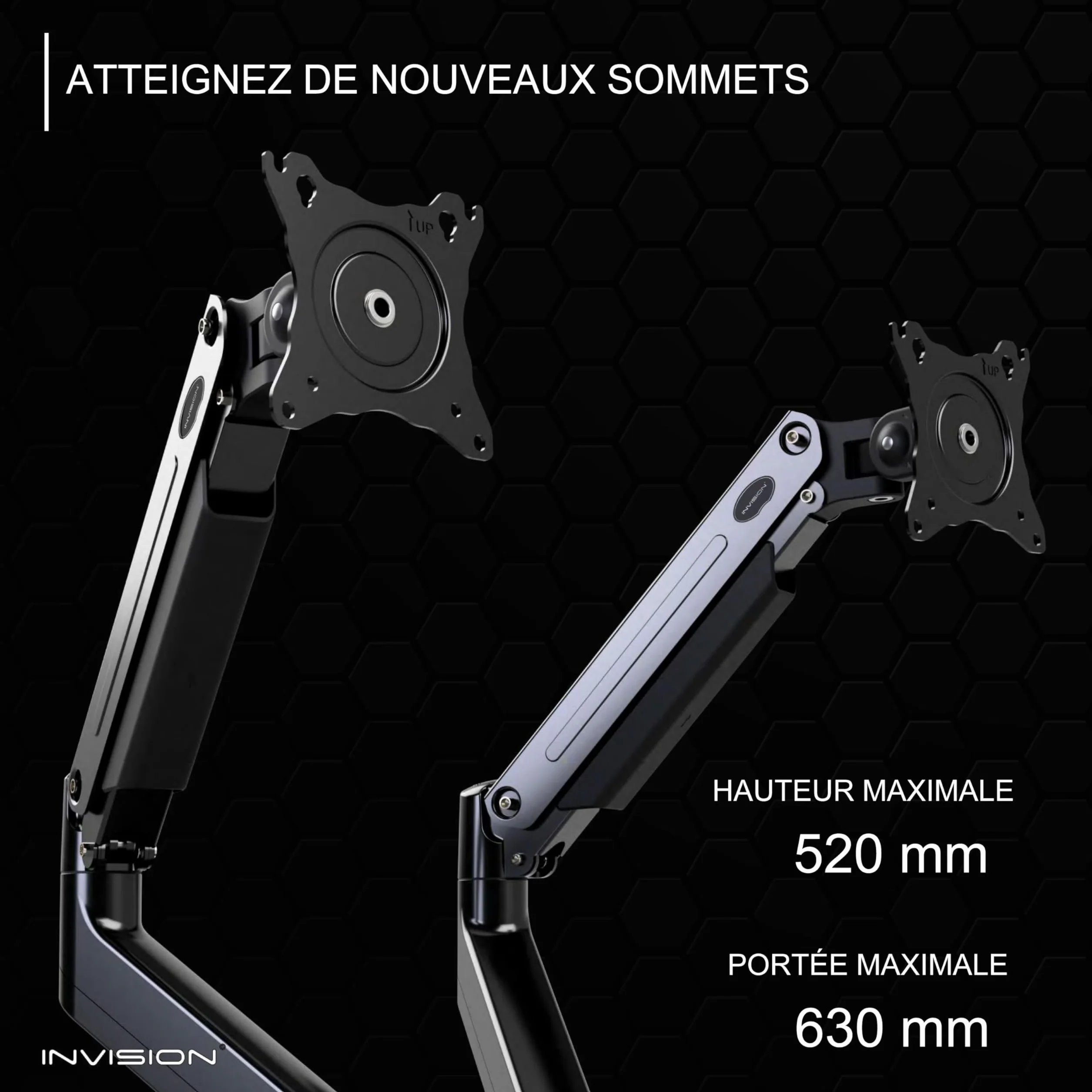 Invision Support Écran PC Bras Double 24-35 Pouces VESA 75/100mm Réglable en Hauteur MX900