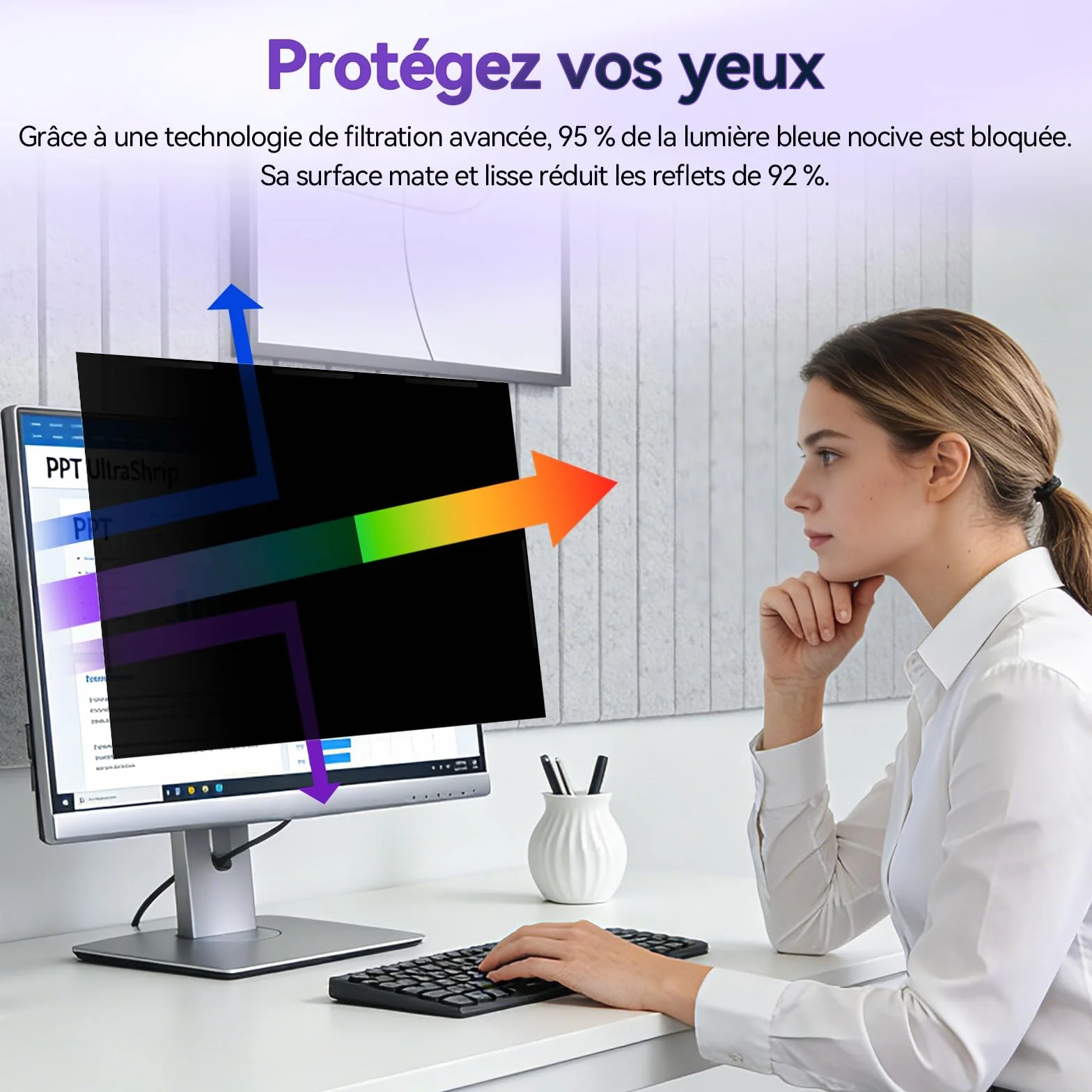 Lot de 2 Filtres de Confidentialité Magnétiques 27 Pouces pour Moniteurs 16:9, Anti Lumière Bleue, Anti Reflets