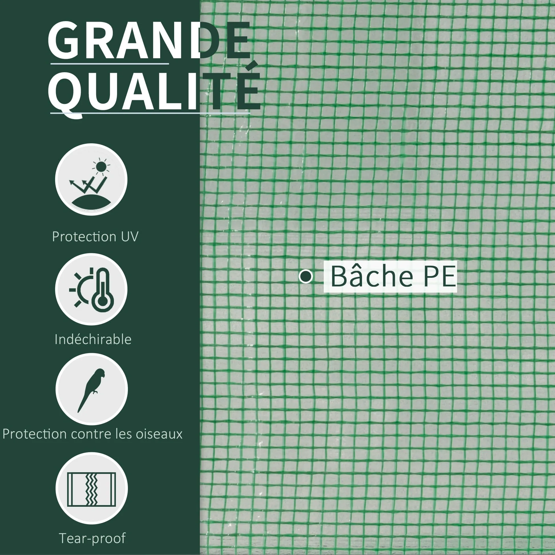 Outsunny Serre de Jardin Mini Serre à Tomates 2L x 1l x 0,8H m Acier Vert | Porte Zippée, Bâche PE