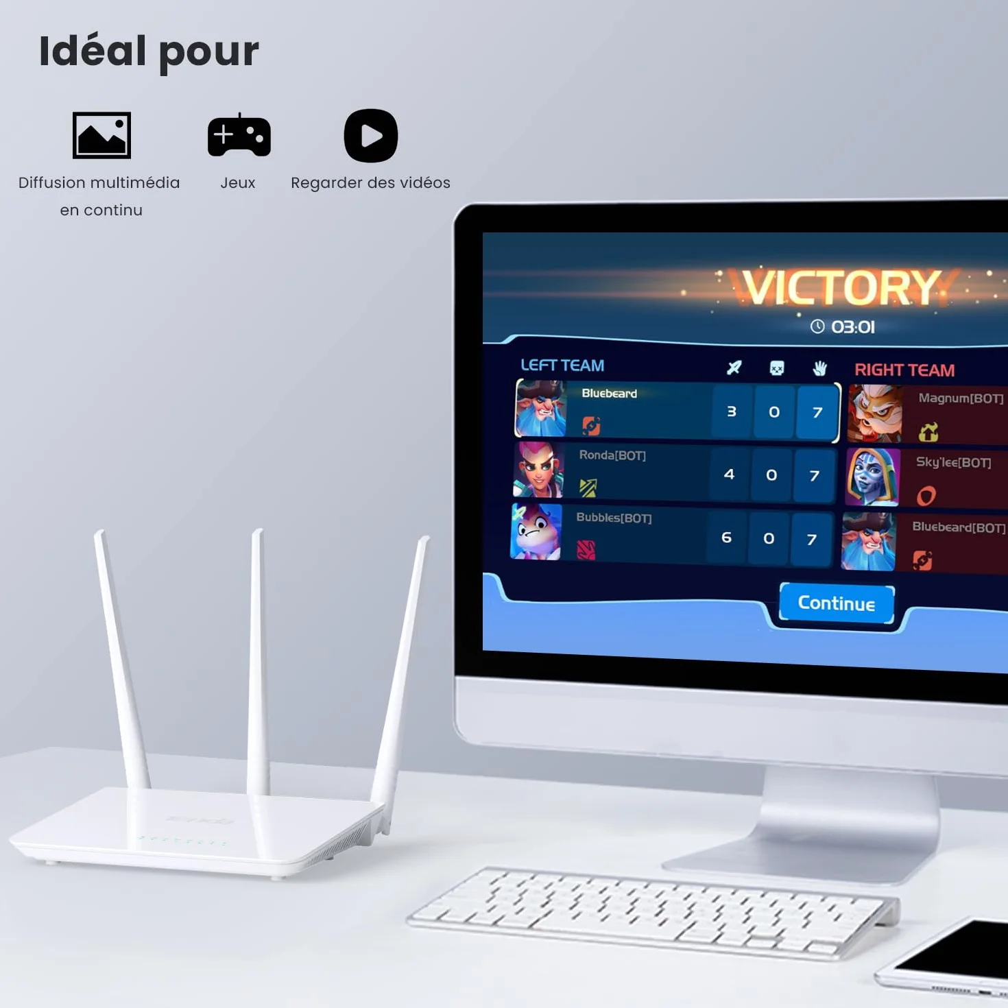 Routeur WiFi N300 Tenda F3 sans Fil 300 Mbps 2,4 GHz 3 Antennes 5dBi 3 Ports LAN/WAN Blanc