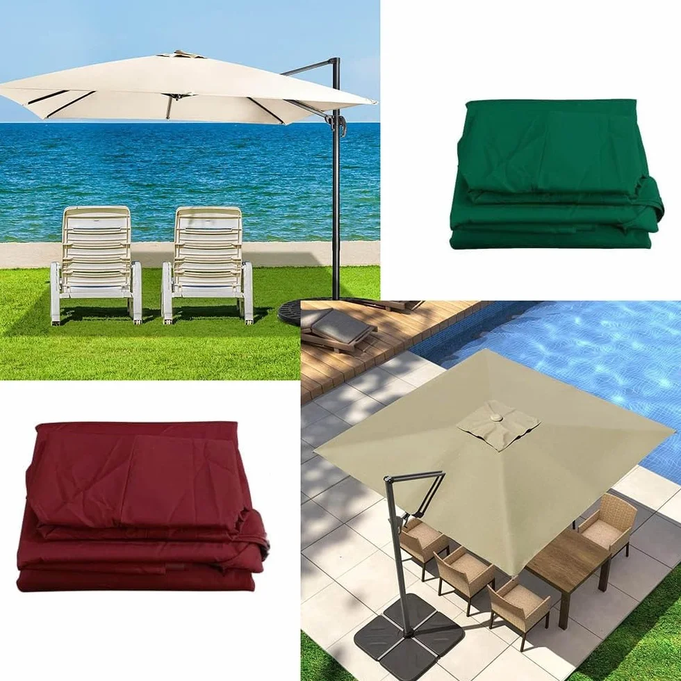 Auvent De Rechange Parasol Déporté 8 Baleines Toile De Jardin Extérieur 3x3m Burgundy