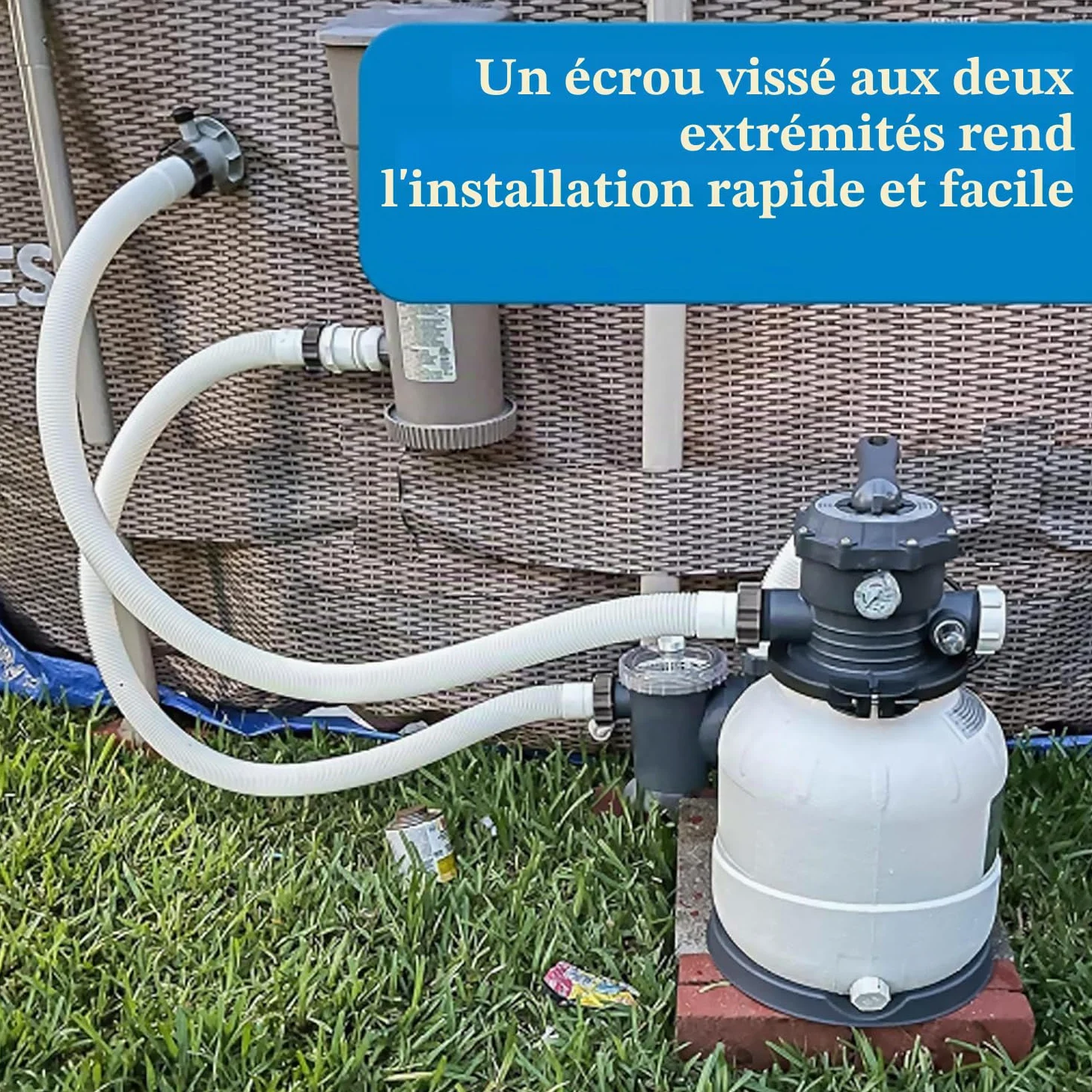 Lot de 2 tuyaux de piscine 38 mm, pour piscines hors-sol, 150 cm, avec 2 adaptateurs de tuyau de type B, tuyau de rechange pour piscine Intex, pompe à filtre