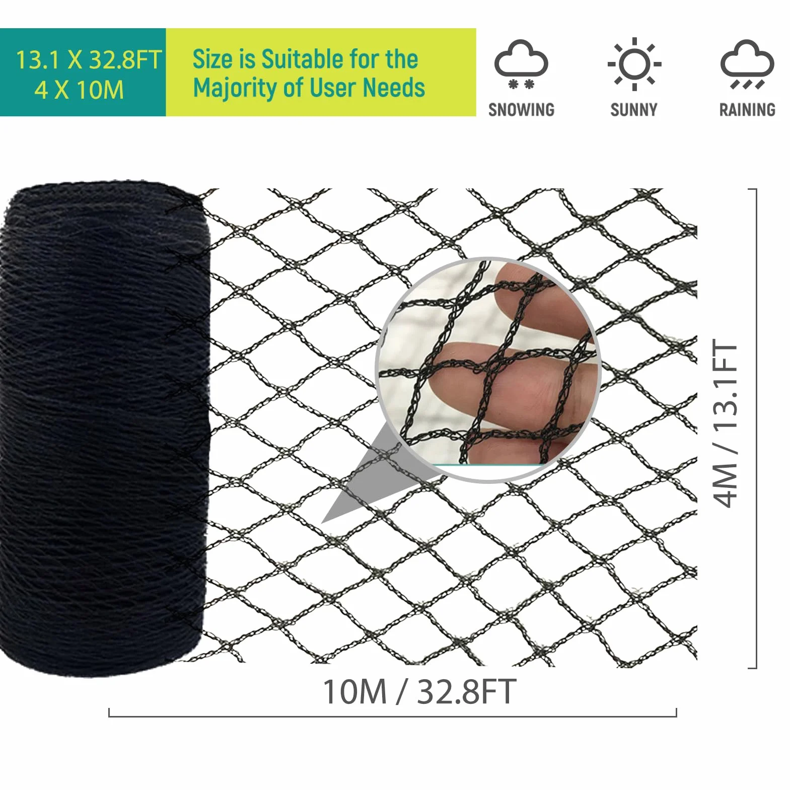 Filet Anti Oiseaux Jardin 4mx10m 15mm Mailles pour Volaille Poulailler Anti Faucon Noir
