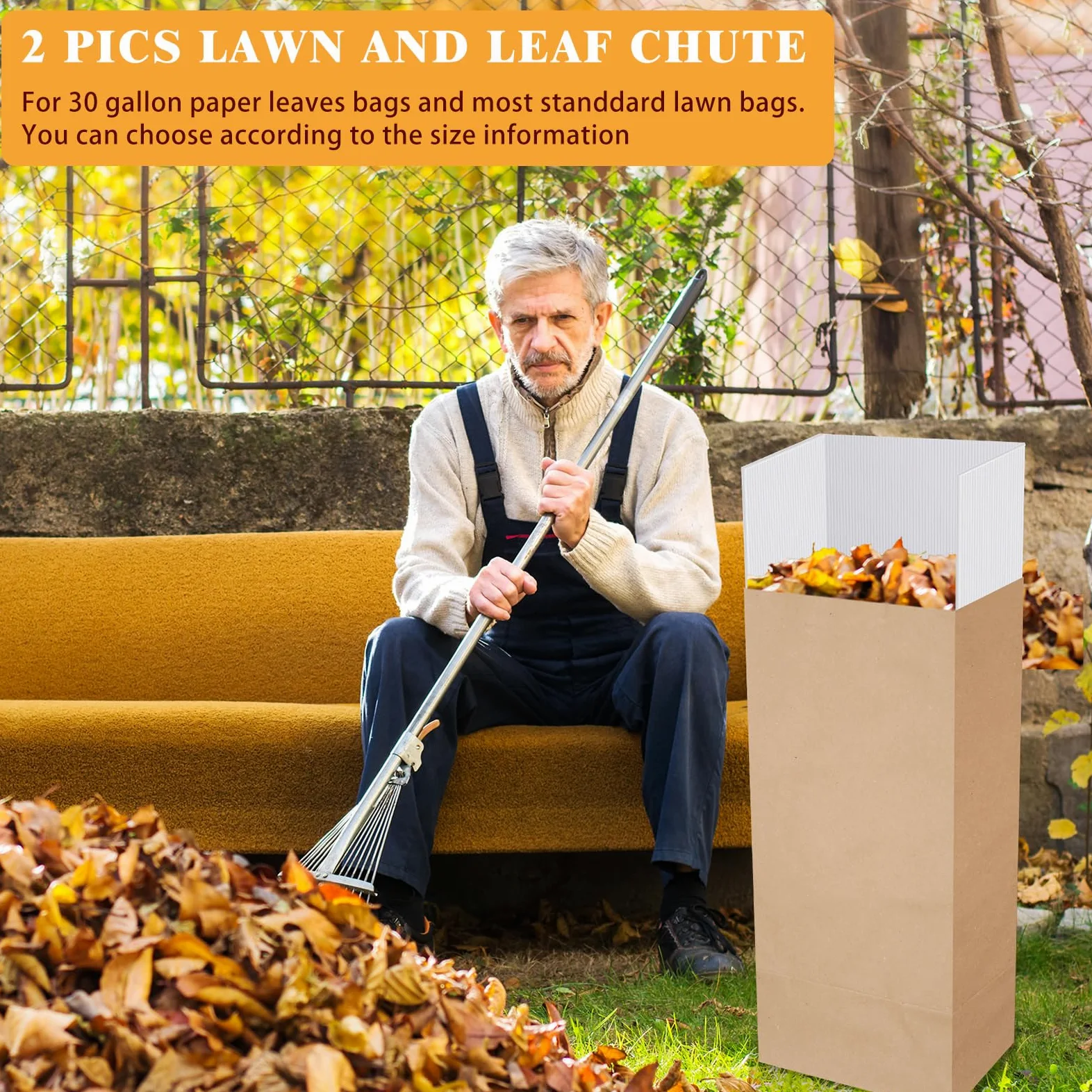 Tioncy Lot de 2 sacs en papier réutilisables pour pelouse et feuilles - Pas de pliage nécessaire pour ramasser les feuilles, balayer et ramasser les débris de jardin