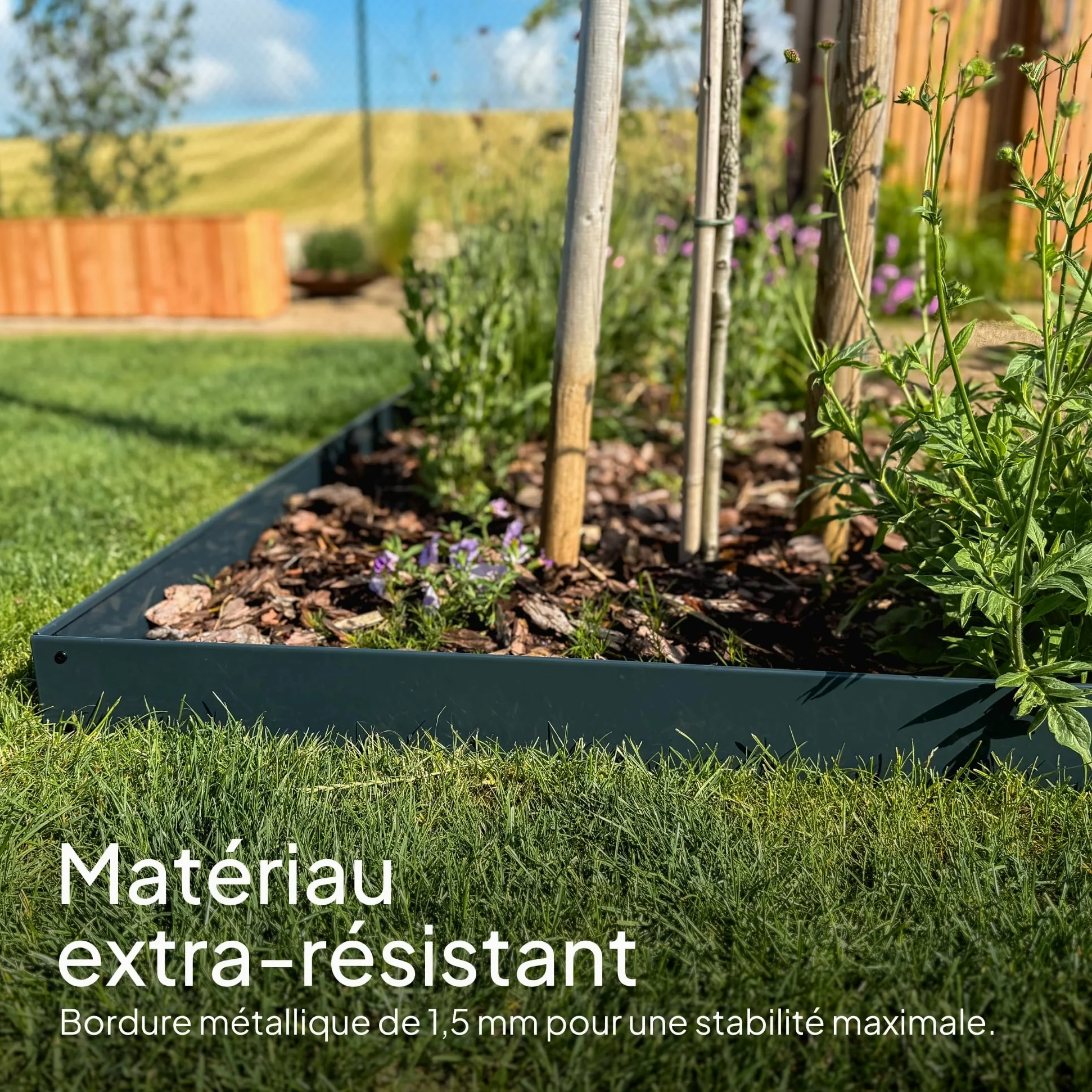 UNIGARDIA Bordure de Jardin en Métal Anthracite 10 m, Hauteur 10 cm | Rebord 5 mm, Bordure de Pelouse Flexible, Installation facile, Piquets d’ancrage inclus