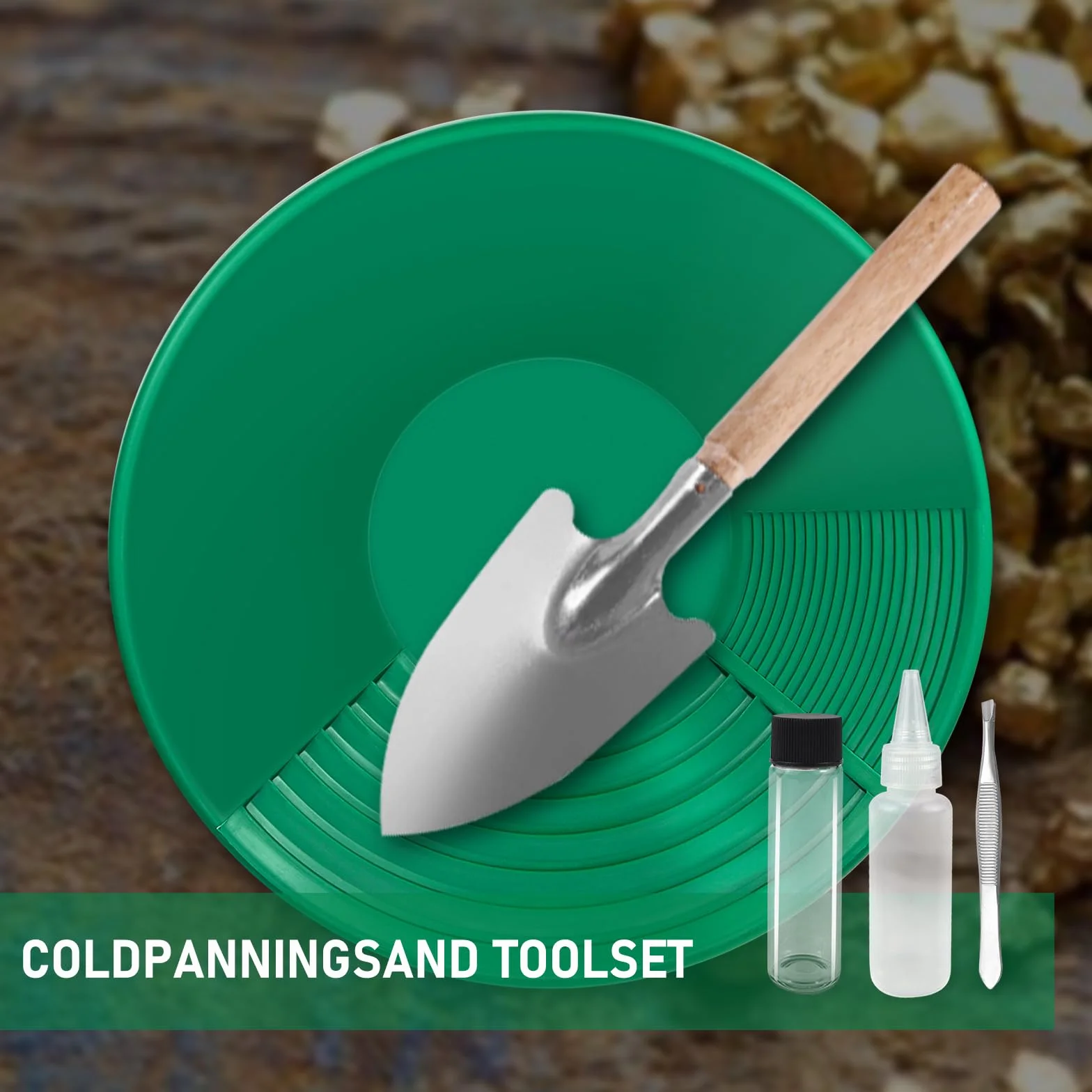 Kit D'orpaillage Gold Pan 38,5 x 8,5 cm Casserole Plastique pour Lavage Tamis Prospection Minière (Vert)