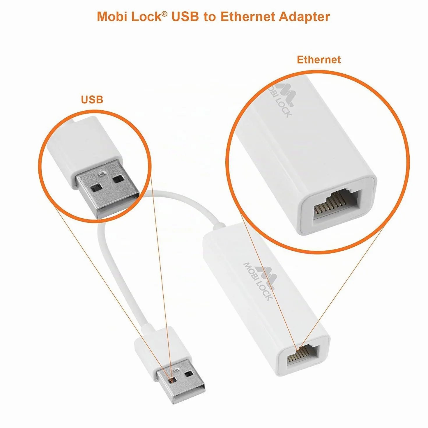 Mobi Lock Adaptateur Réseau USB Ethernet USB 2.0 pour Ordinateurs Portables Windows 7-11 Mac OS X