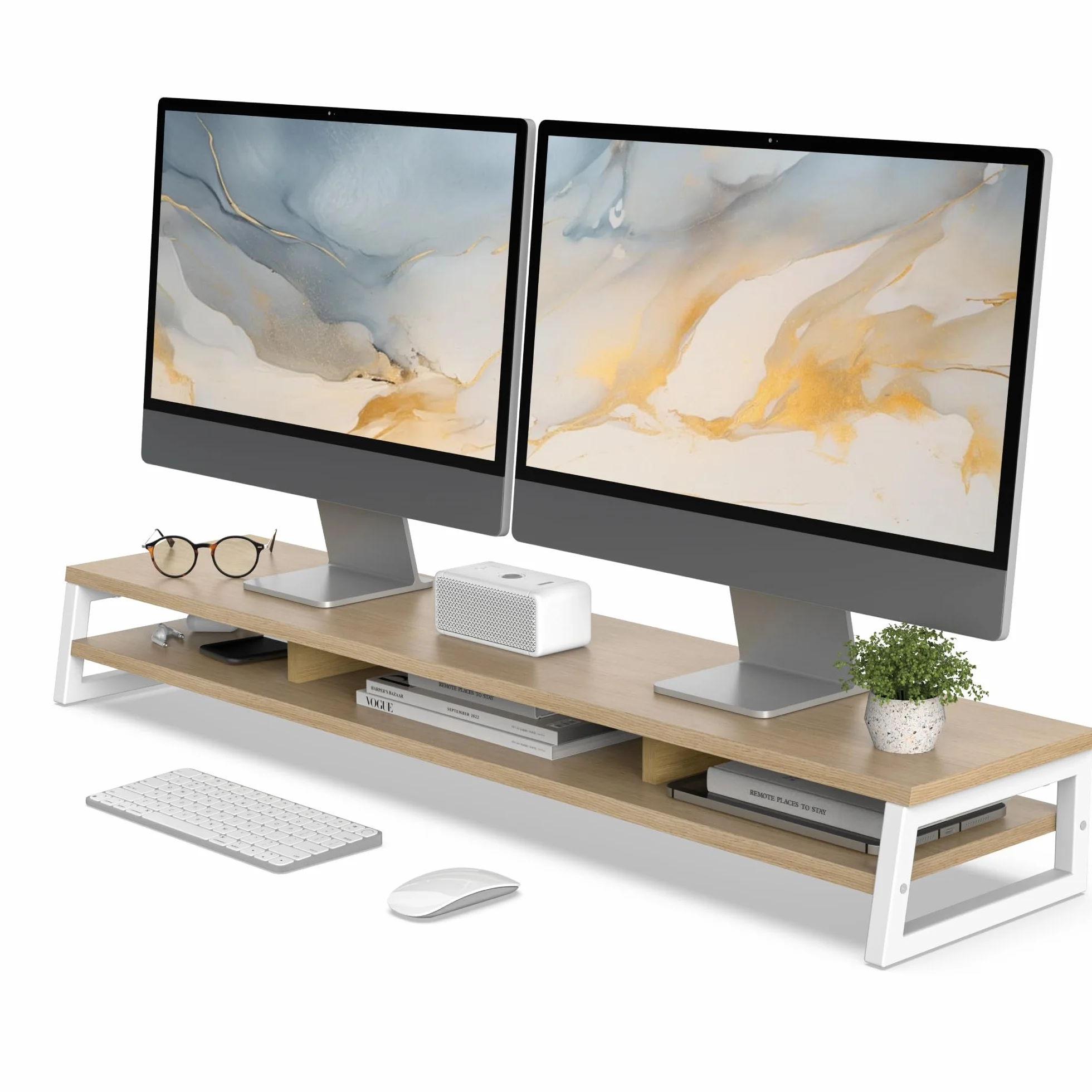 Fenge Réhausseur d'Écran d'Ordinateur en Bois, Support de Moniteur, 108x25,5x13,7cm, Charge 45KG (Chêne)