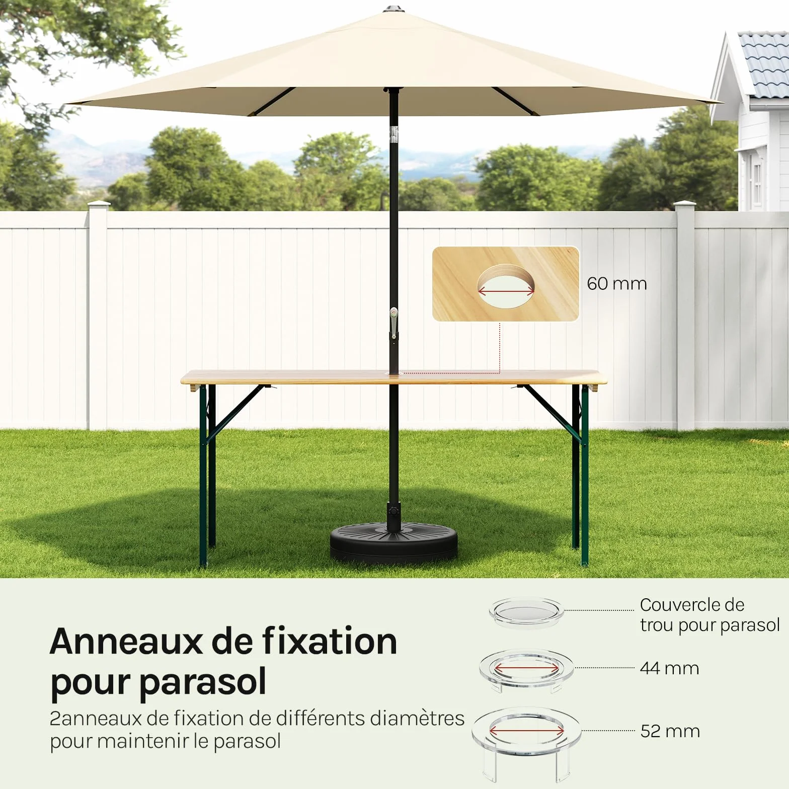 WOLTU Ensemble de Table et Banc de Brasserie 3 Pièces Table Pliante Extérieure avec 2 Bancs Pliables en Bois et Métal