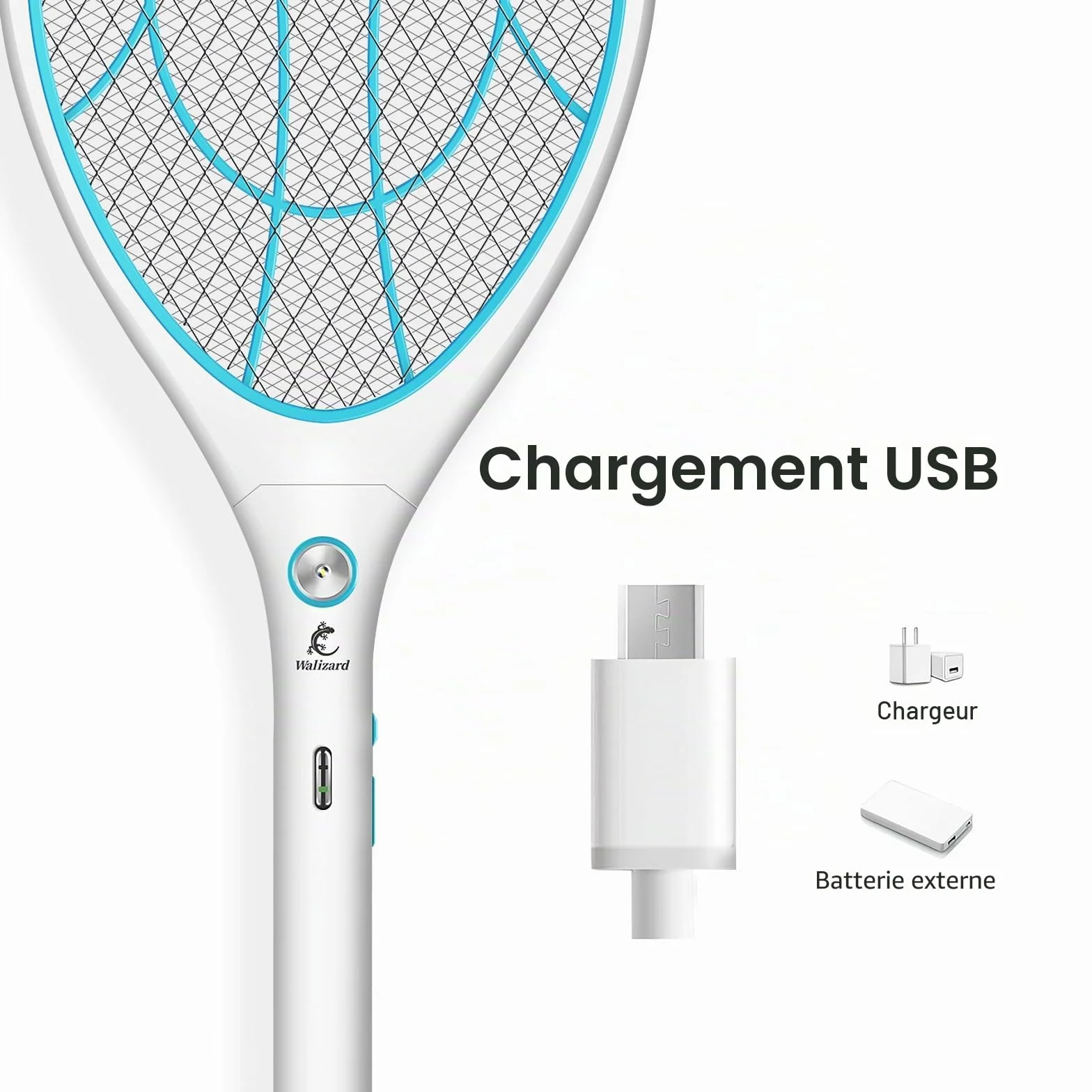 Raquette Anti Moustique Electrique 3000V USB Rechargeable Tapette à Mouche Intérieur