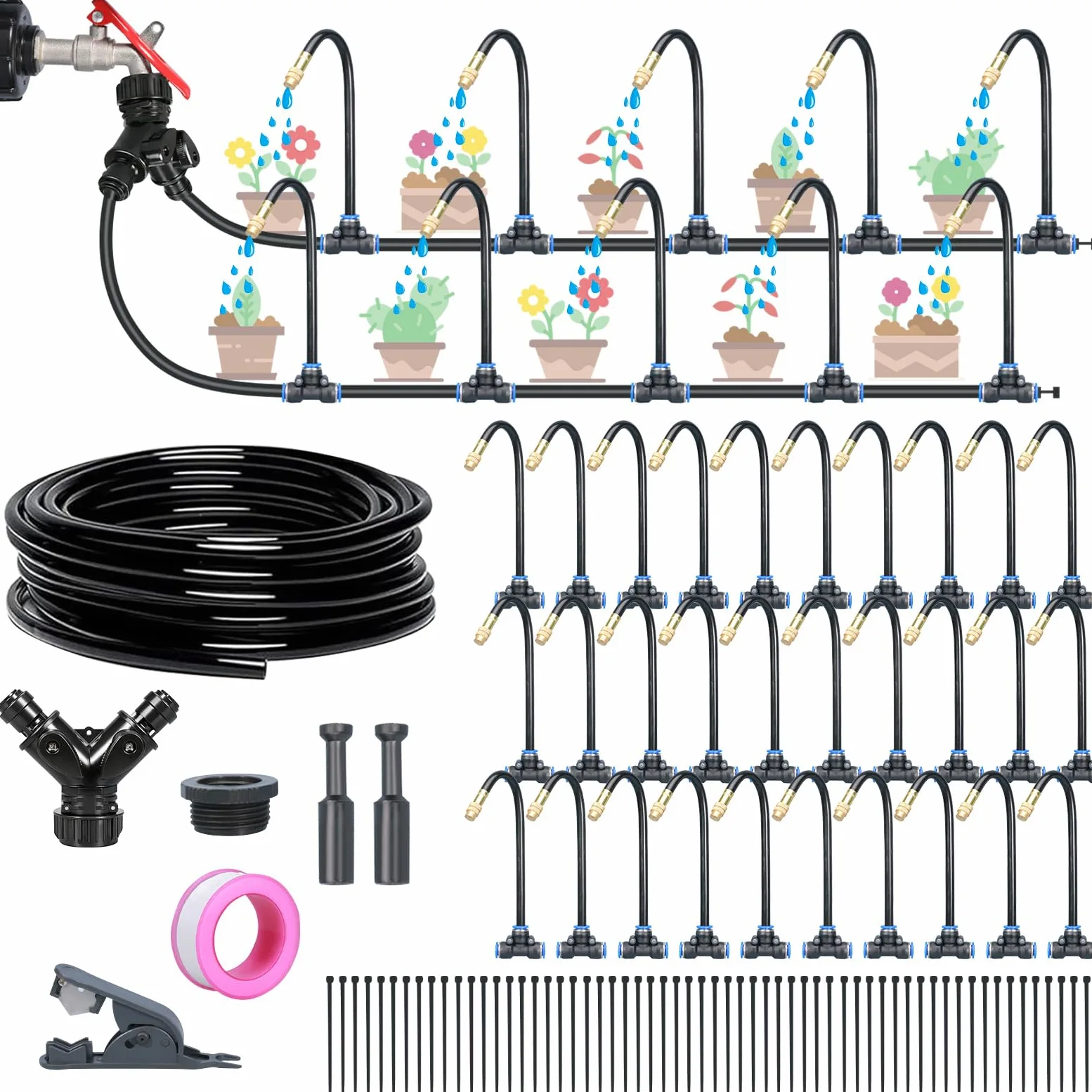 ACESOME Système d'arrosage de jardin, kit d'arrosage automatique de 20 m, tuyaux d'irrigation, irrigation goutte à goutte, micro goutte pour plantes en pot, plate-bande surélevée, terrasse, serre