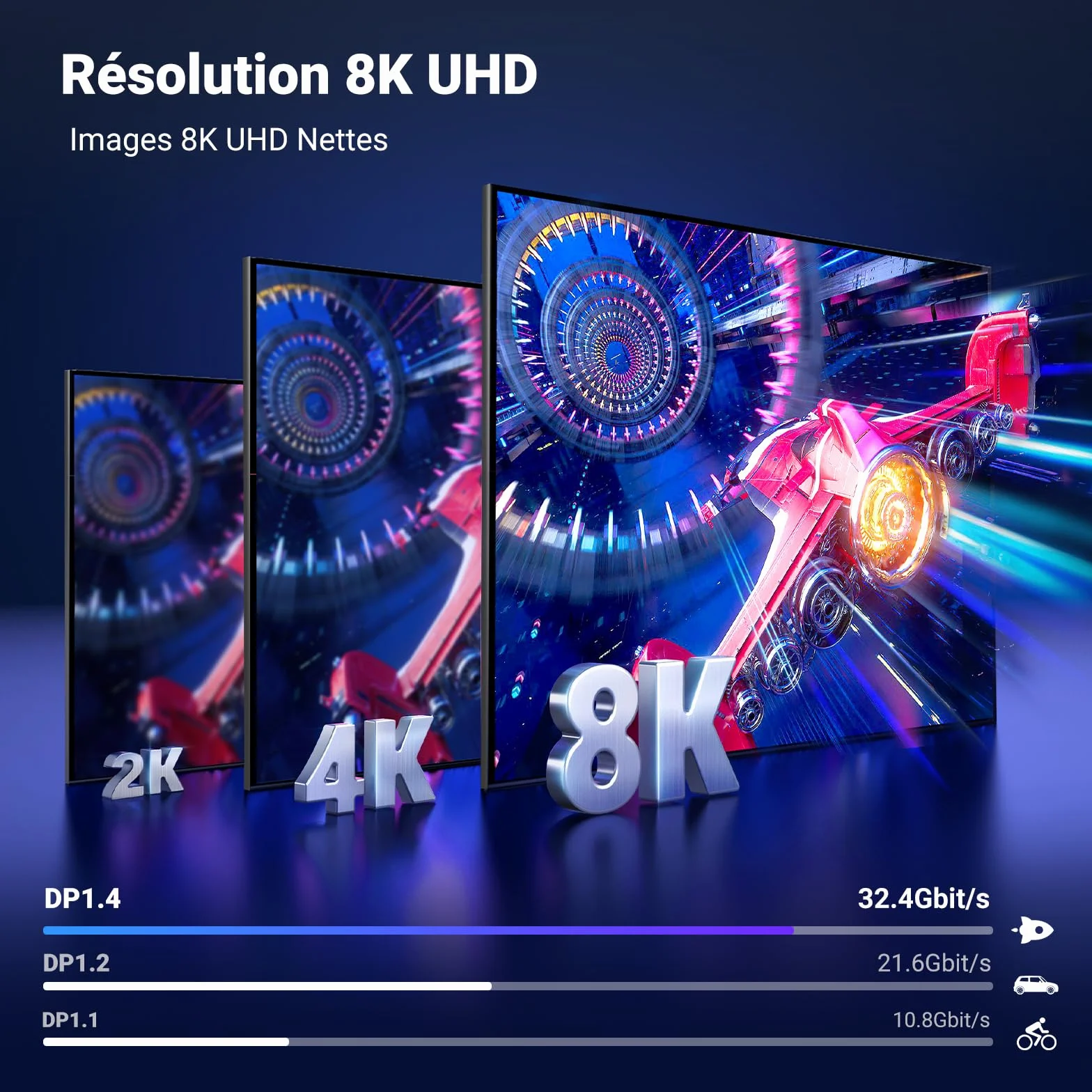UGREEN Câble DisplayPort 1.4 8K 60Hz 4K 240Hz, Câble DP Certifié VESA 1.4 Aluminium Mâle-Mâle HDR GSync Nylon Tressé 2M