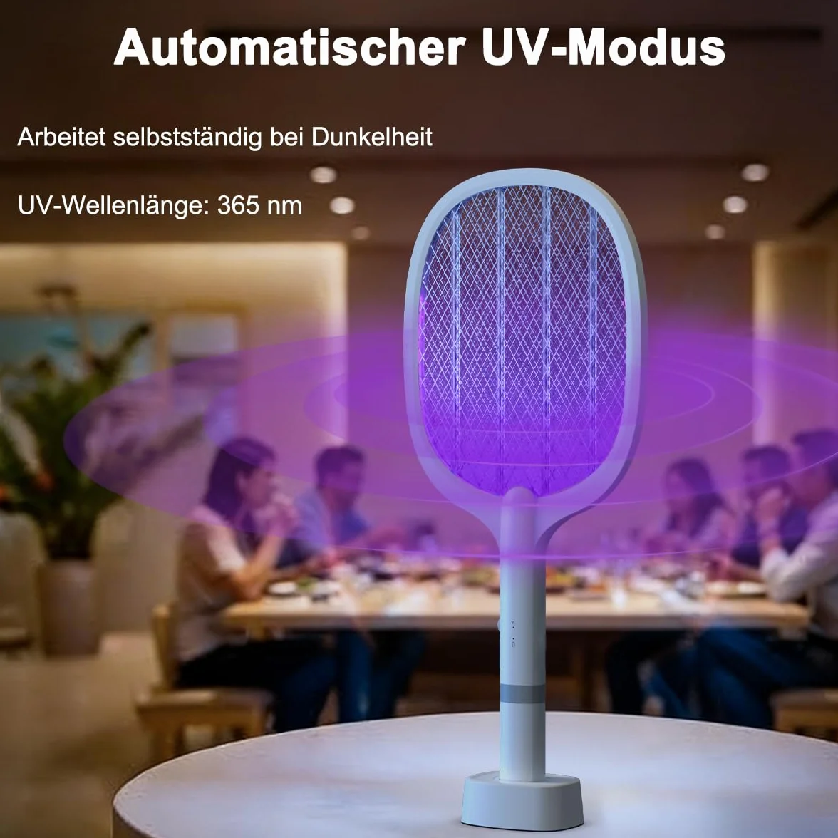 Raquette Electrique Insectes 5000V 2000mAh Anti Moustique UV USB-C Rechargeable 2 en 1 Intérieur Extérieur