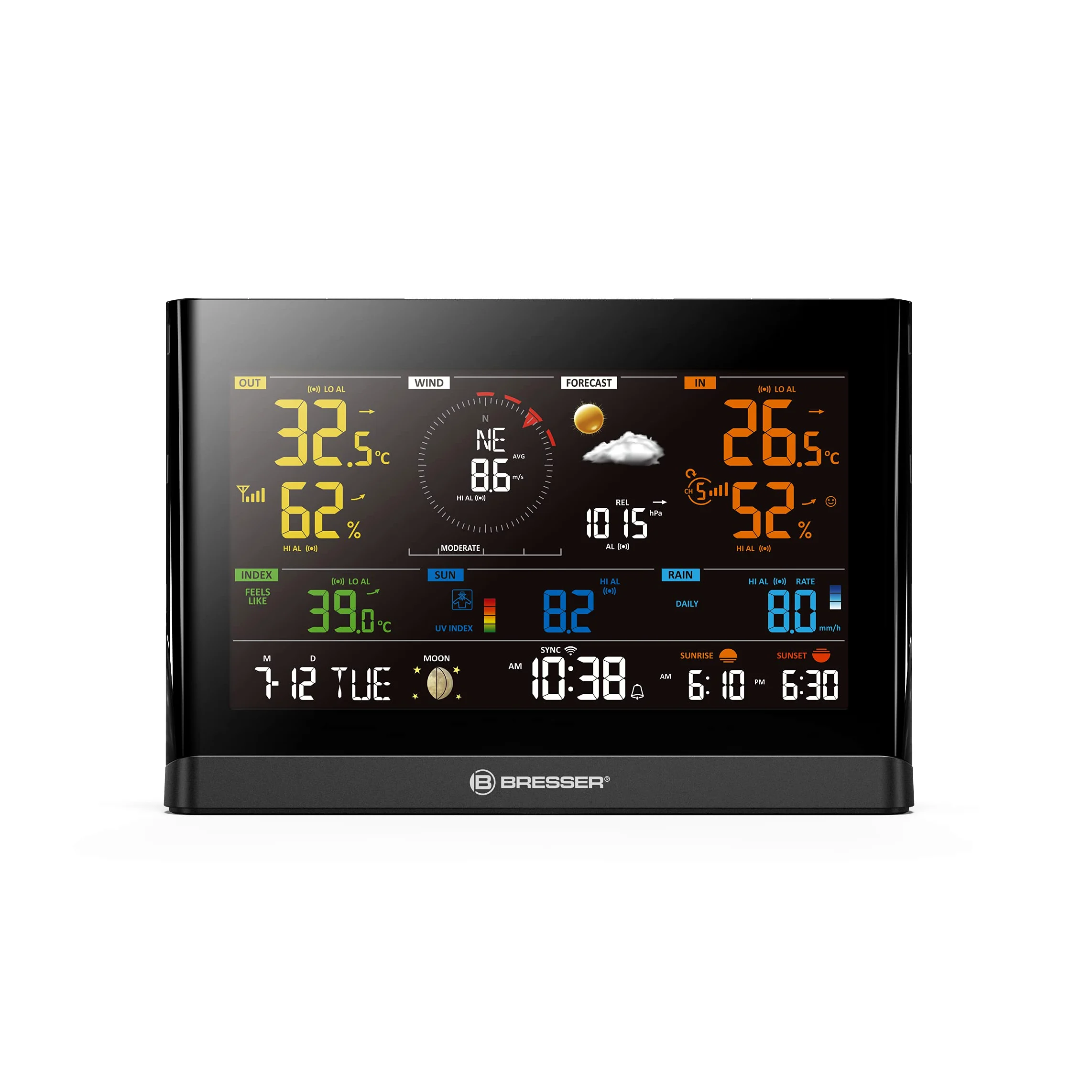 Bresser Station météo Wi-Fi Comfort avec capteur professionnel 7 en 1 et écran couleur moderne Noir | Bresser Comfort Station météo sans fil professionnelle Wifi 7 en 1
