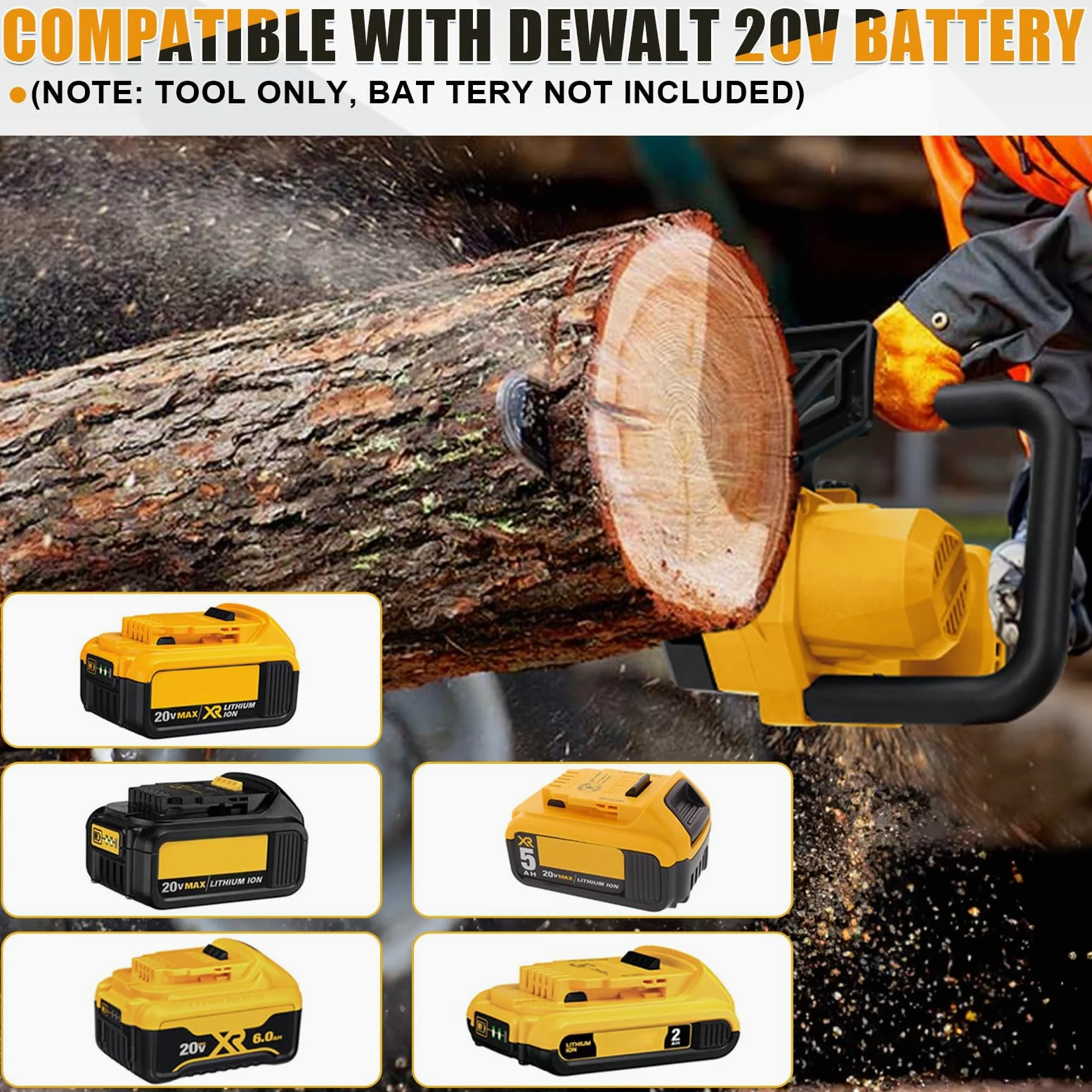 WingFly Tronçonneuse à Batterie 12 Pouces Compatible avec Dewalt 18 V, 20 V, Tronçonneuse Électrique sans Fil, Vitesse de Chaîne 10 m/s, Mini Scie à Chaîne, 2 Chaînes (sans batterie)