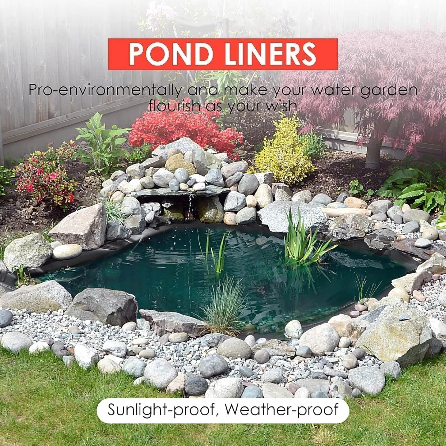Garvee Bâche de Bassin pour Jardin – LLDPE Robuste, 20 Mil, Protection UV, Flexible, Haute résistance à la déchirure, idéale Poissons, koï, Cascades, fontaines – Taille 4,57m x 6,1m