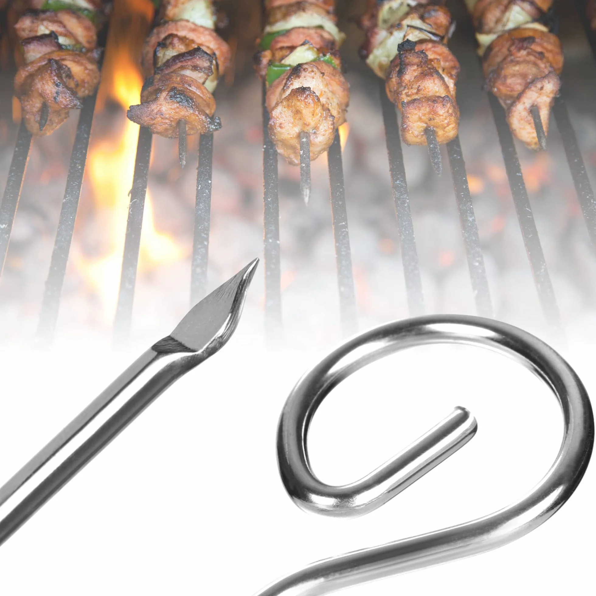 COM-FOUR brochettes acier inoxydable 30 cm 16 pièces ensemble