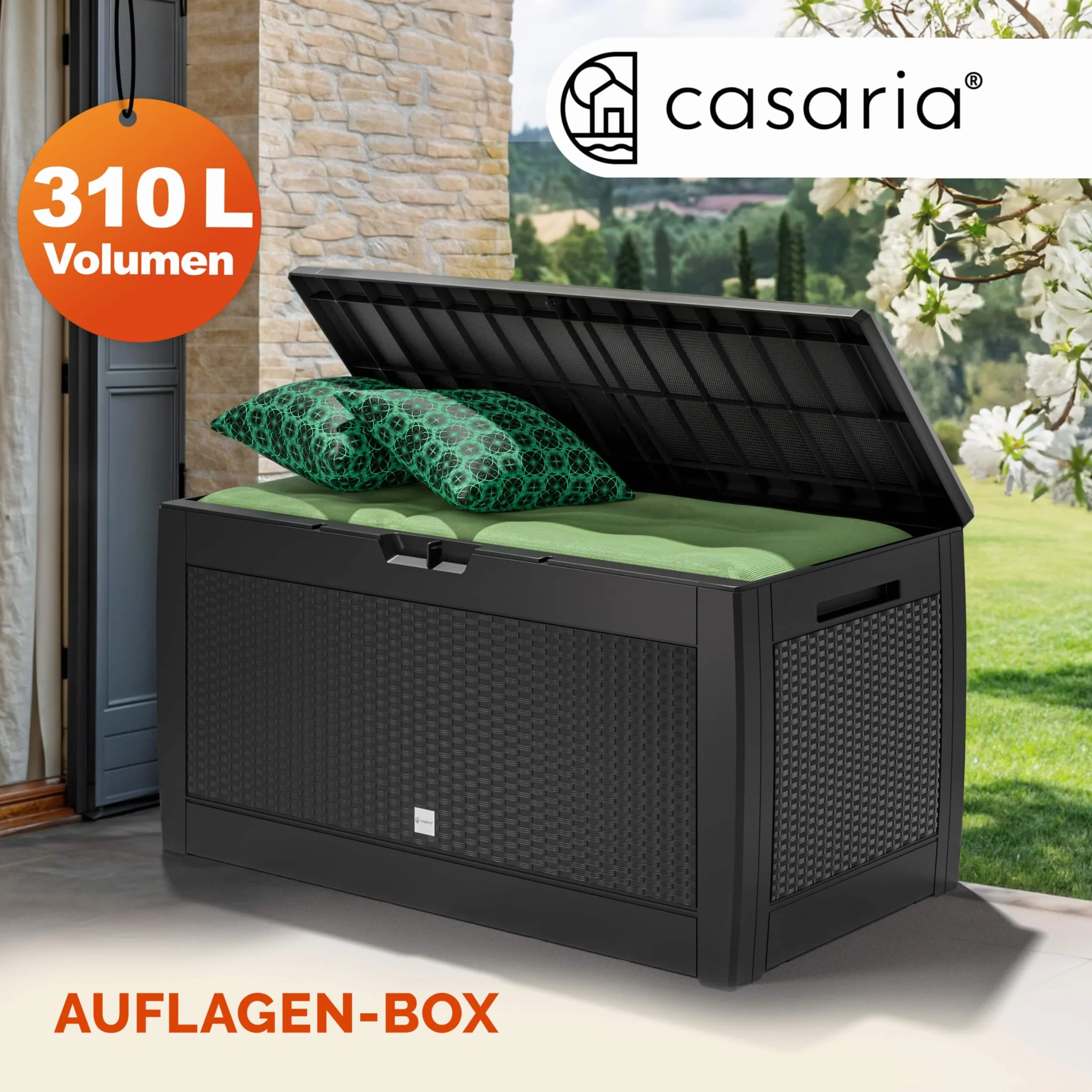 Casaria Caisse de rangement Exterieur Polyrotin Anthracite 310 litres Coffre de Jardin avec roulettes