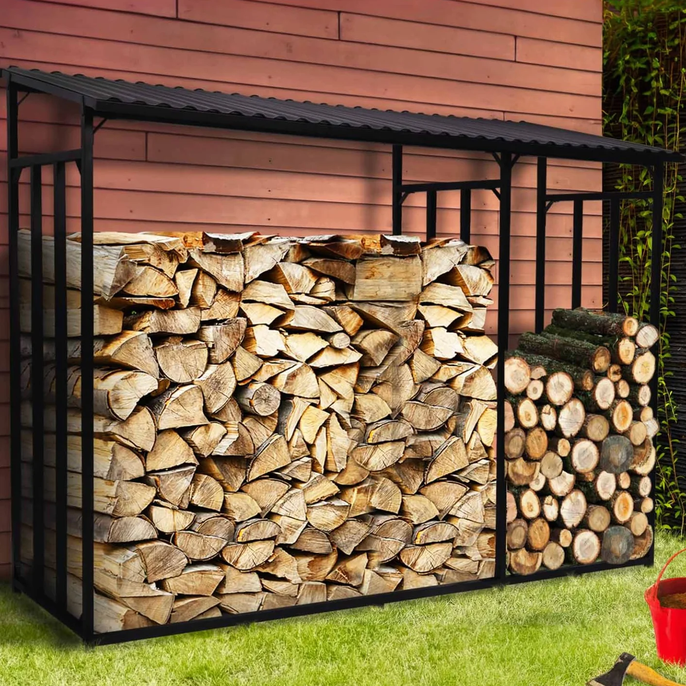Abri de Stockage en Acier Galvanisé pour Bûches L. 274 cm avec Housse de Protection