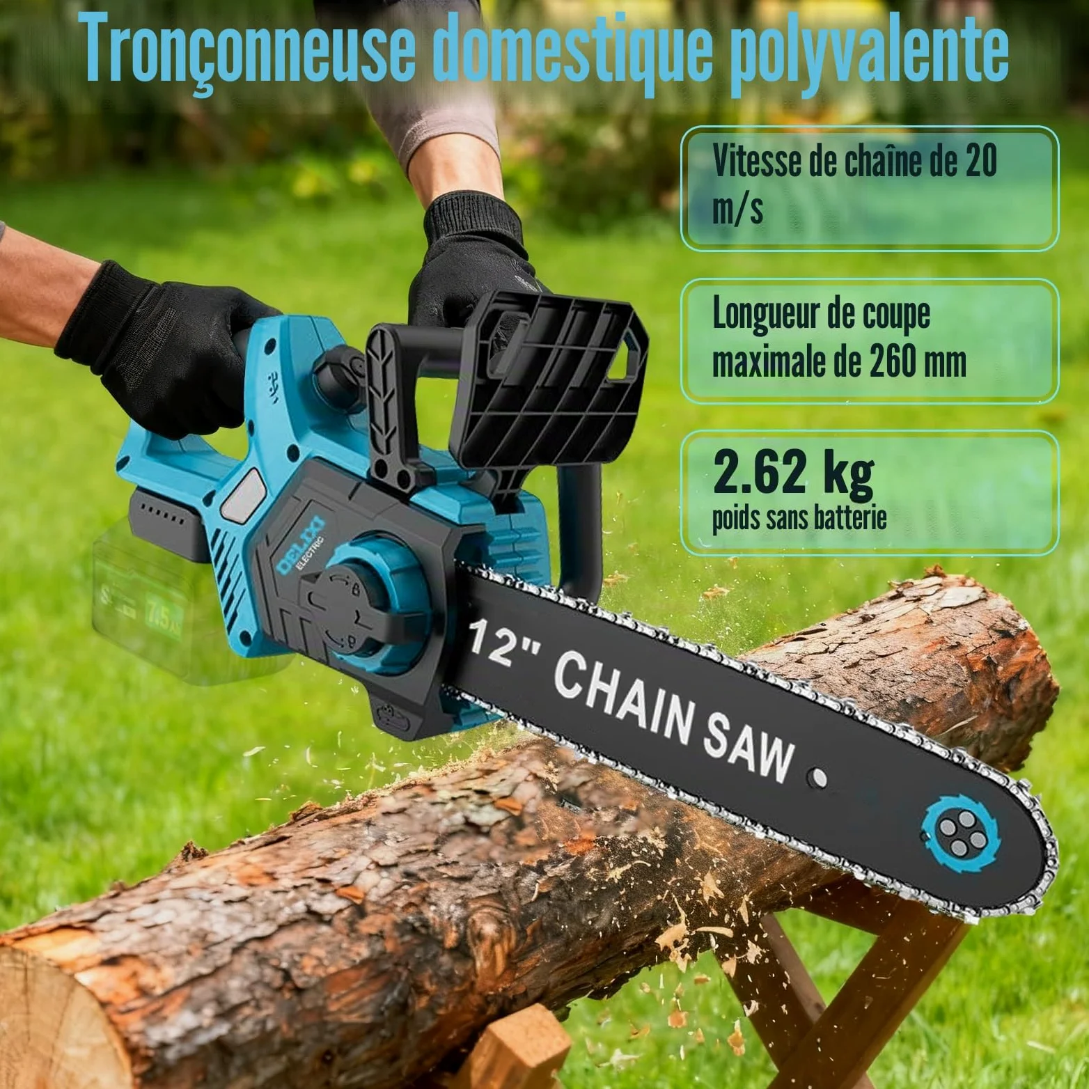 Tronçonneuse à chaîne électrique compatibles avec Makita 18V | 30 cm (12 pouces) Tronçonneuses électriques, moteur sans balais 1000W Tronçonneuse à chaîne électrique, scie à chaîne 30 cm
