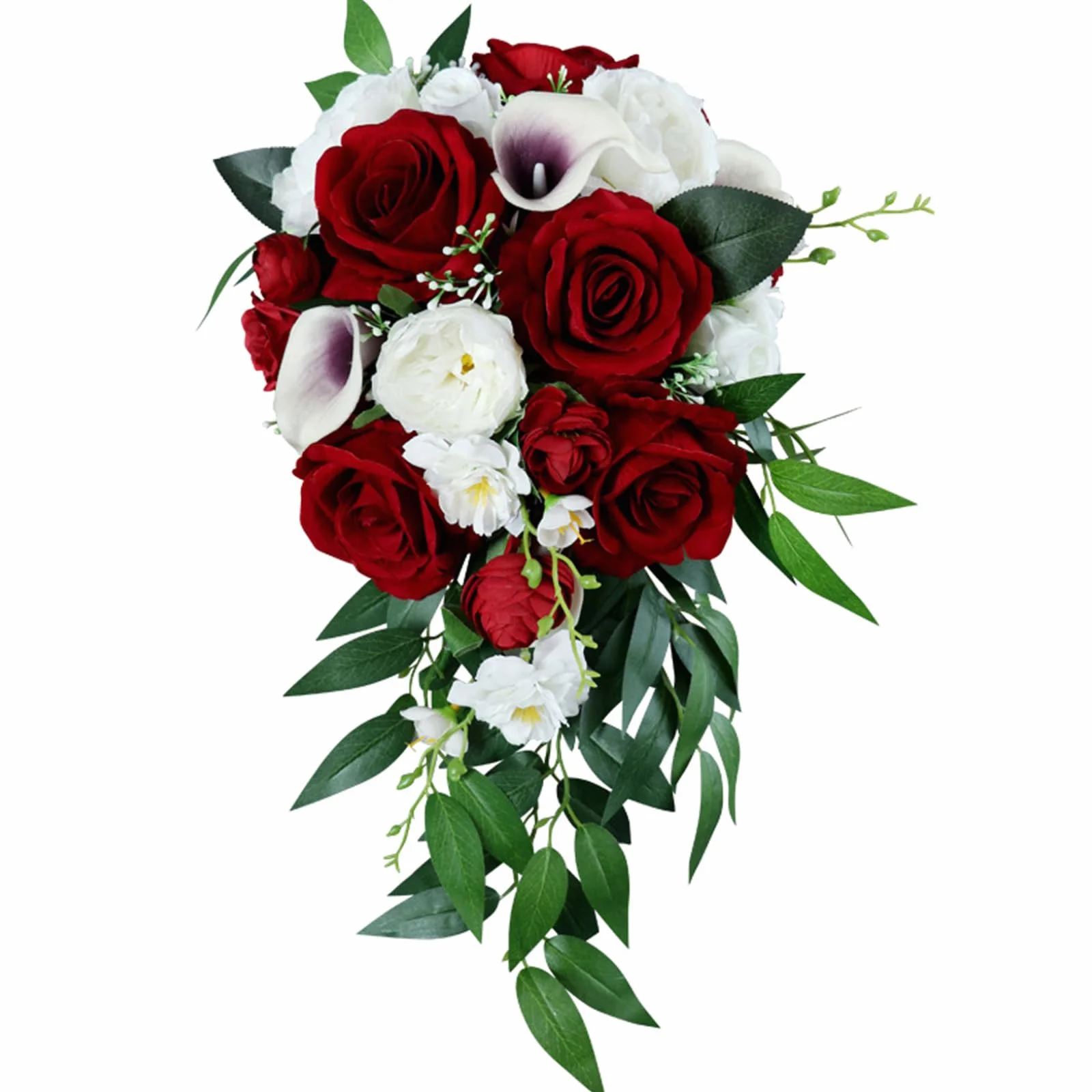 Bouquet de Mariage Lys Rouges et Rose Artificiel en Cascade