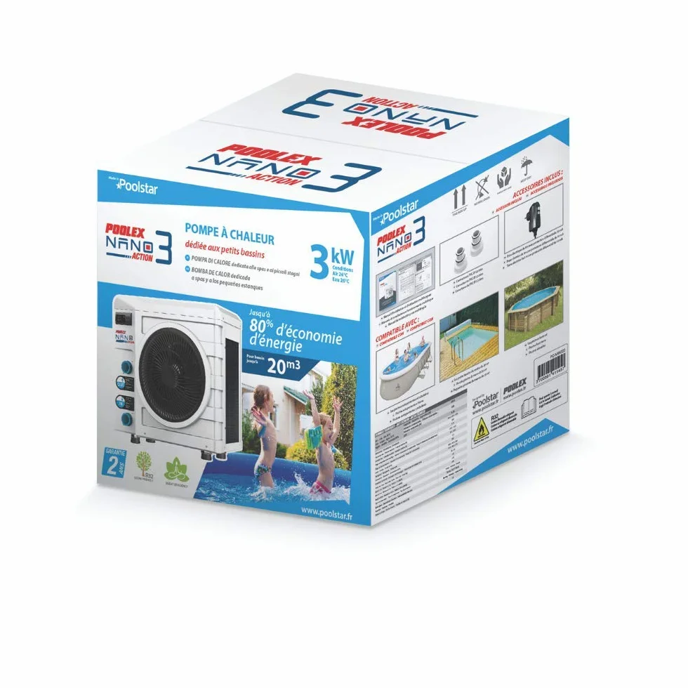 POOLEX POOLSTAR PC-Nano-A3 Pompe à Chaleur pour Piscines Hors-Sol 600W 10-21m3 Blanc