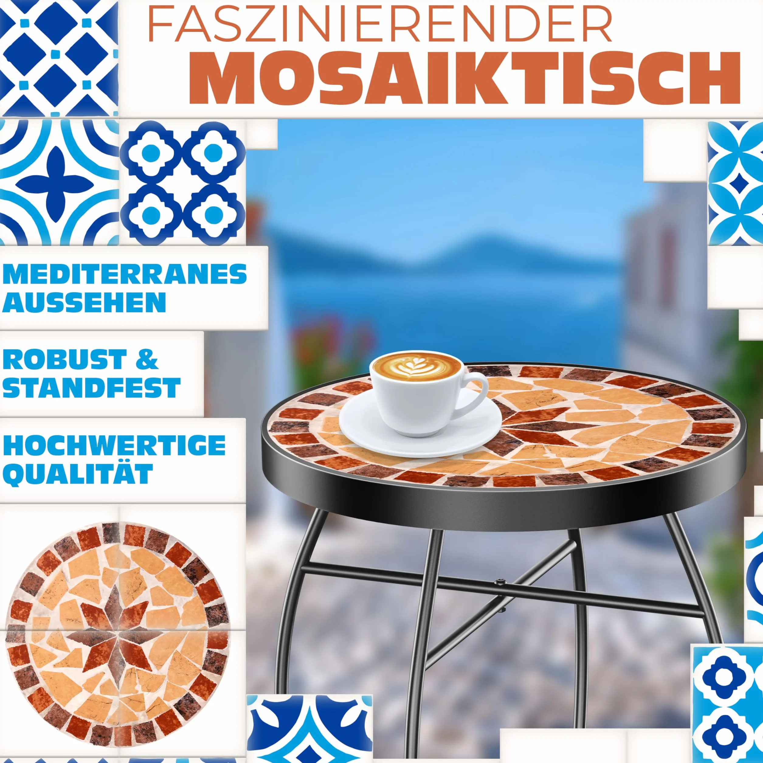 KESSER Table de bistrot ronde en mosaïque 60 x 34 cm métal jardin intérieur extérieur
