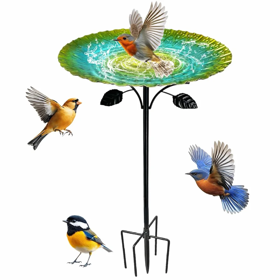 Bain d'oiseaux debout 85 cm fonte résistant au gel vert rétro