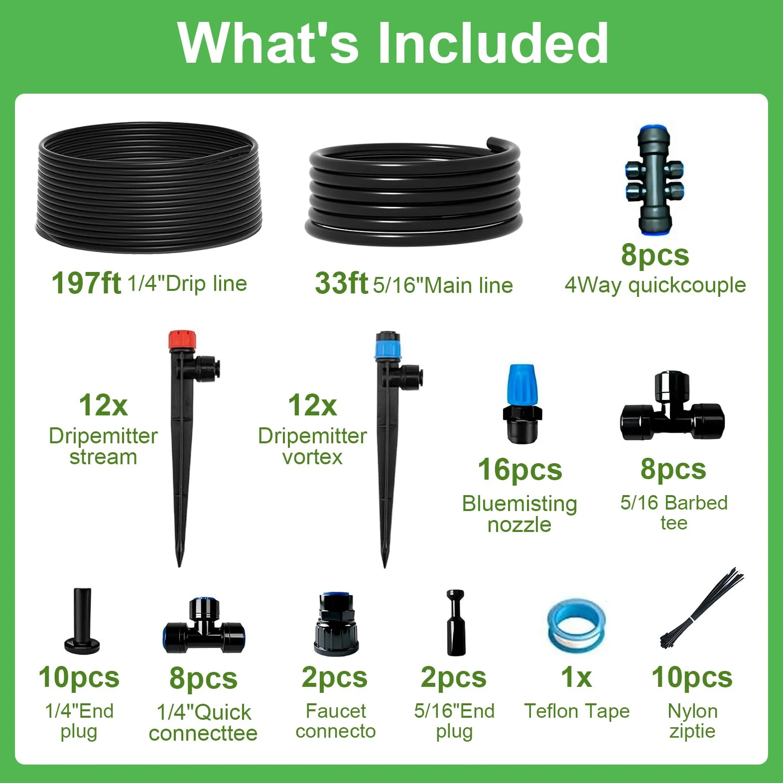 Système d'irrigation goutte à goutte réglable à 360° – Système d'arrosage de jardin de 15,2 m avec 16 buses, système d'irrigation de jardin, accessoires de serre, système d'atomisation pour cour
