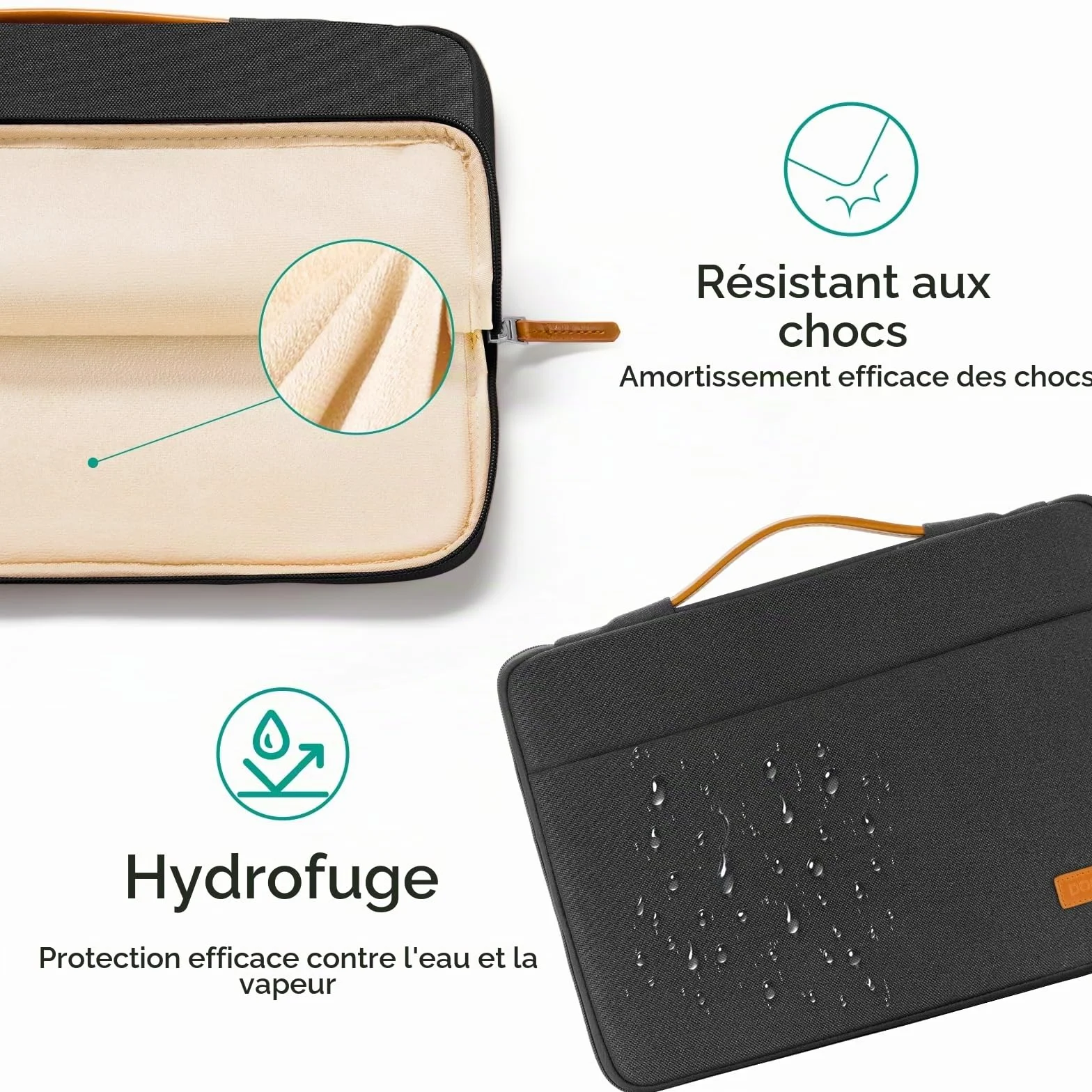 DOMISO Housse Ordinateur 17 Pouces Sacoche PC Portable Imperméable pour HP Lenovo Dell Acer ASUS Noir