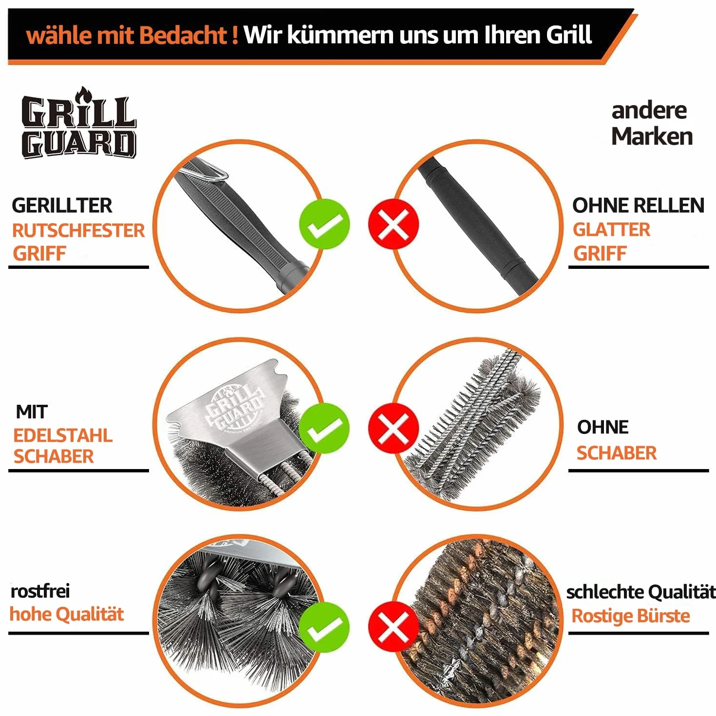Brosse de Nettoyage Barbecue Acier Inoxydable 35 cm Grattoir Weber Gaz Charbon