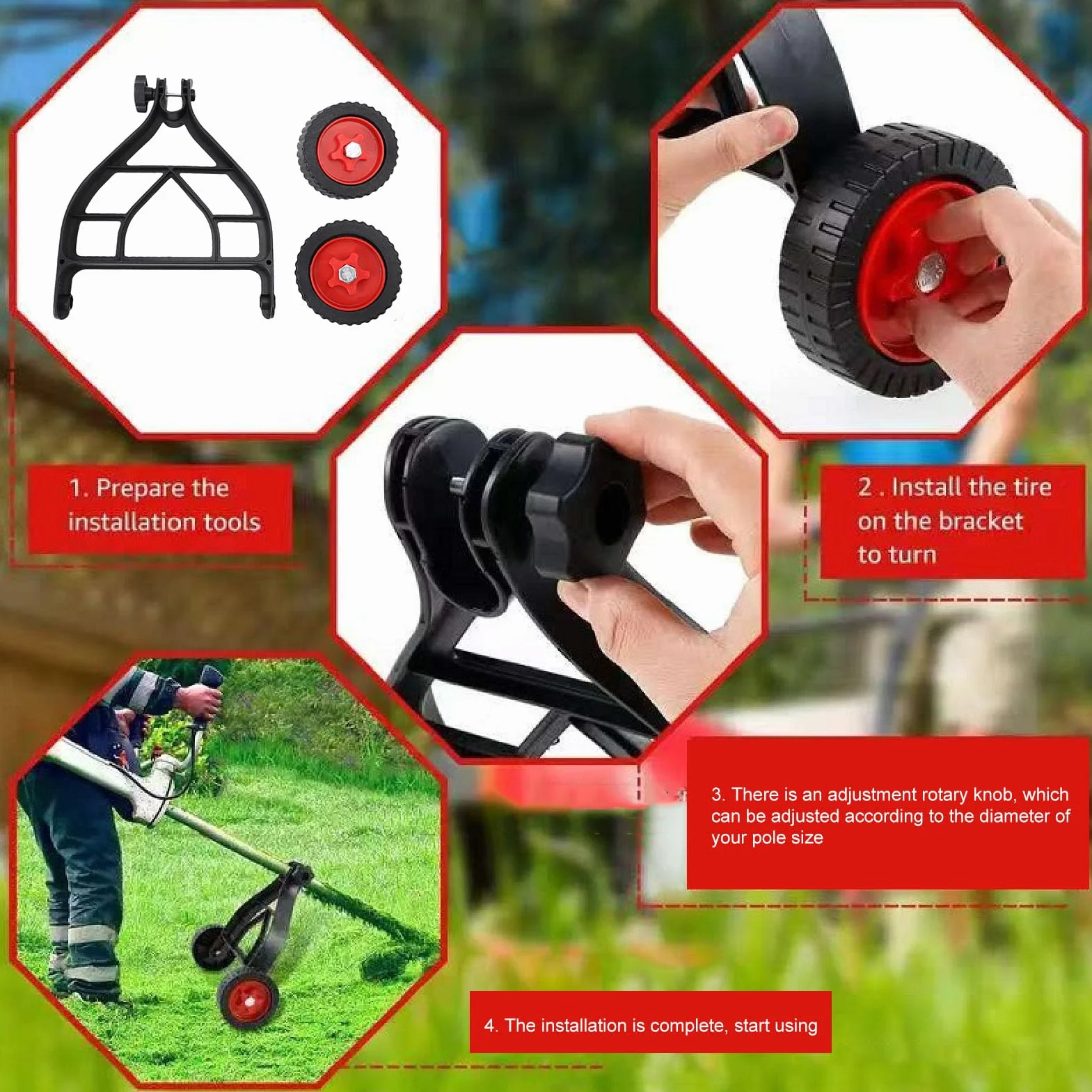 Roue de Support Réglable pour Tondeuse, Métal Plastique, Cadre Triangulaire