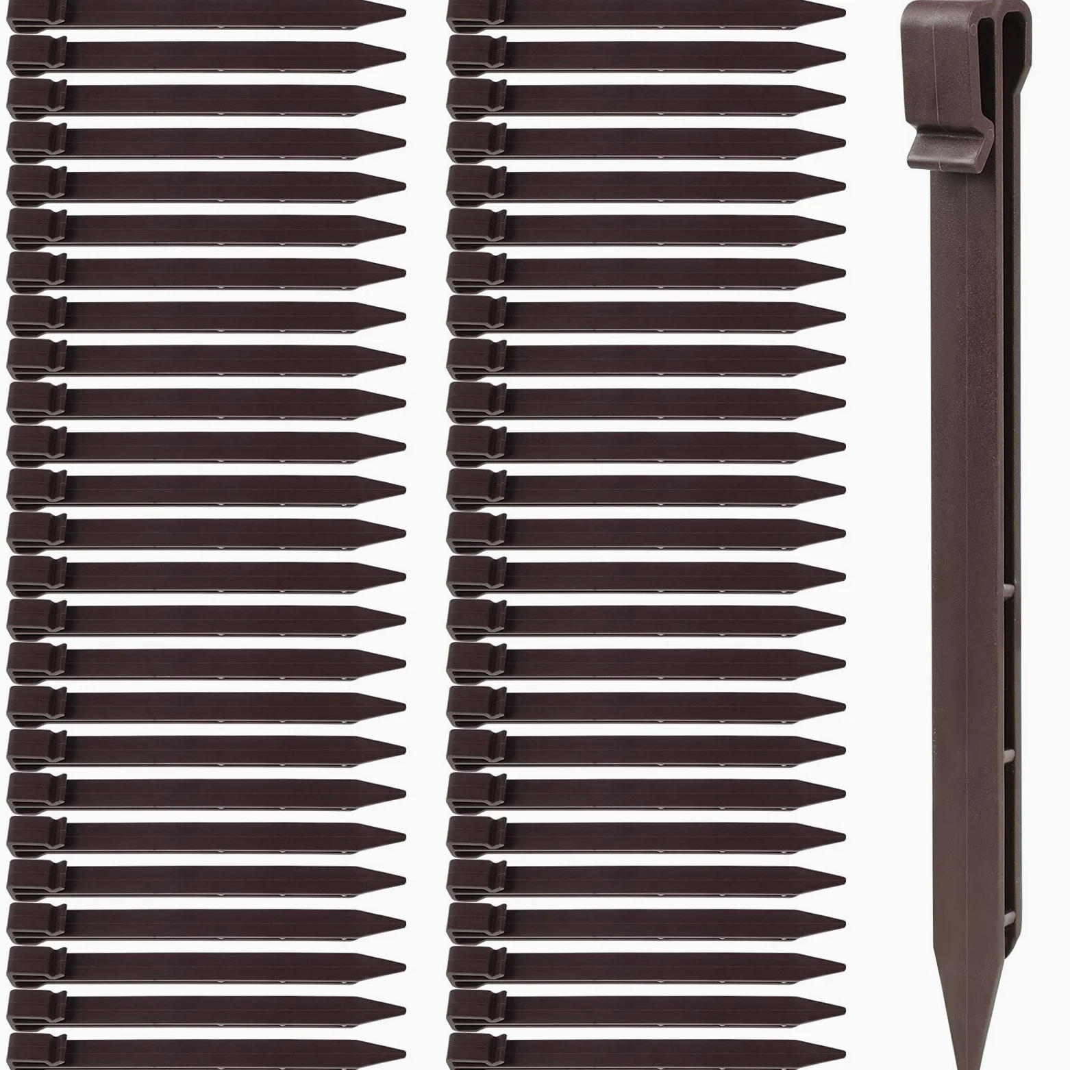 Lot de 50 piquets de sol en plastique de 24.6 cm pour bordures de paysage, planches de terrasse et pelouse de jardin, piquets robustes pour sable et bois de plage (marron)