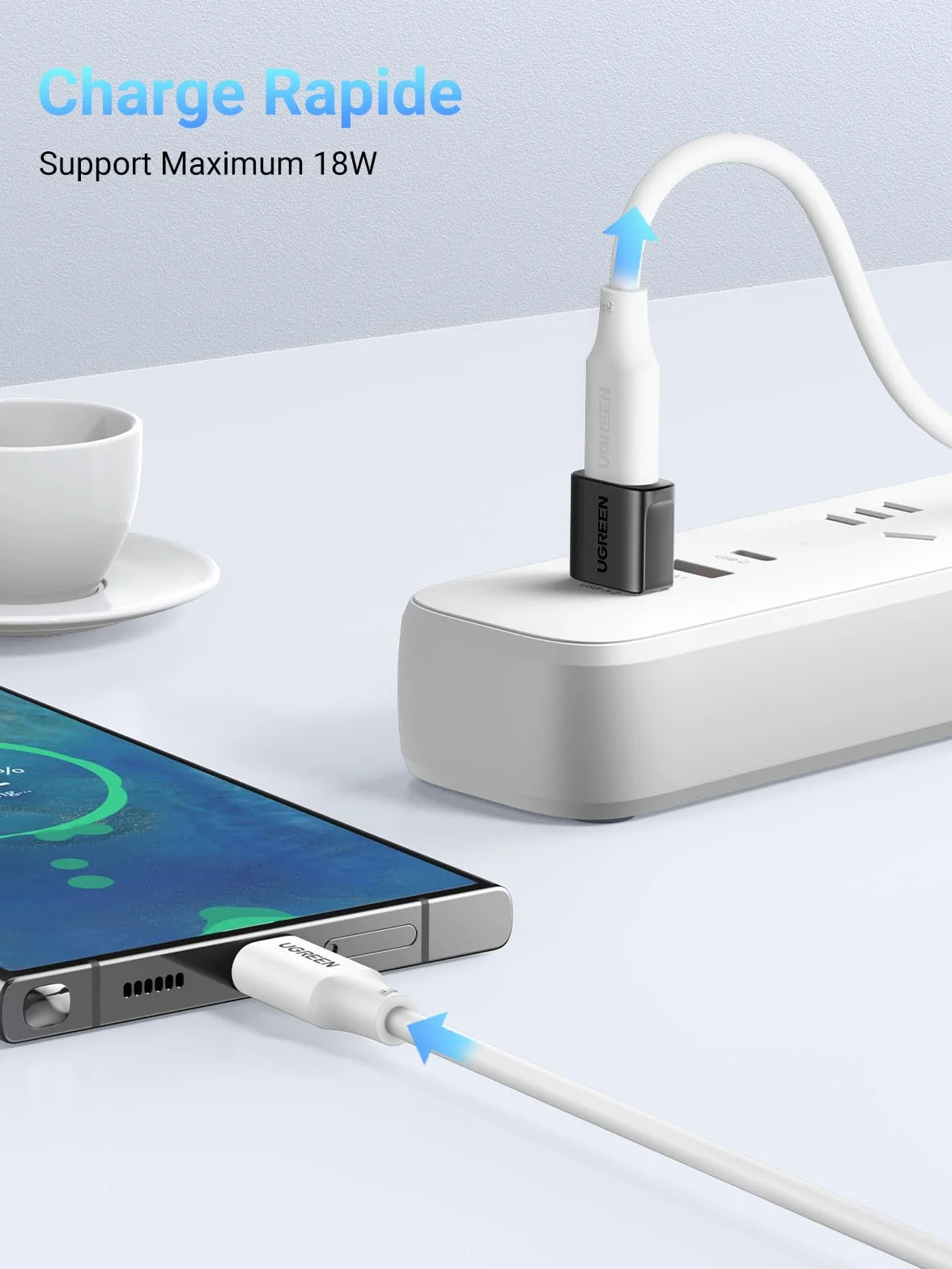 UGREEN Adaptateur USB vers Type C 3.2 10Gbps Lot de 2 Charge Rapide Compatible iPhone 14 13 MacBook iPad Galaxy S24