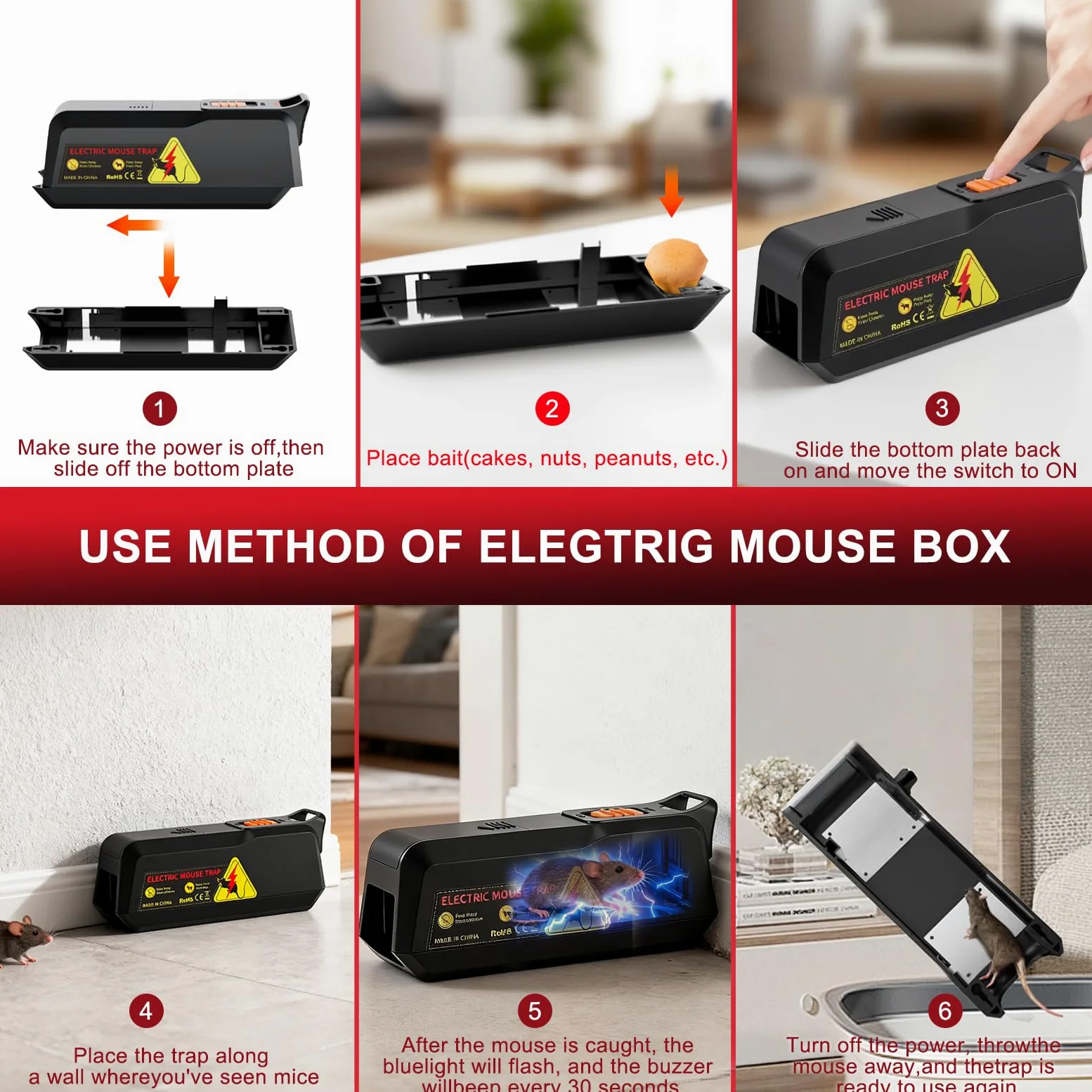 Piège à Souris Électrique, Tueur de Rats/Souris Haute Tension, Réutilisable & Facile à Nettoyer - pour Maison, Jardin, Grenier