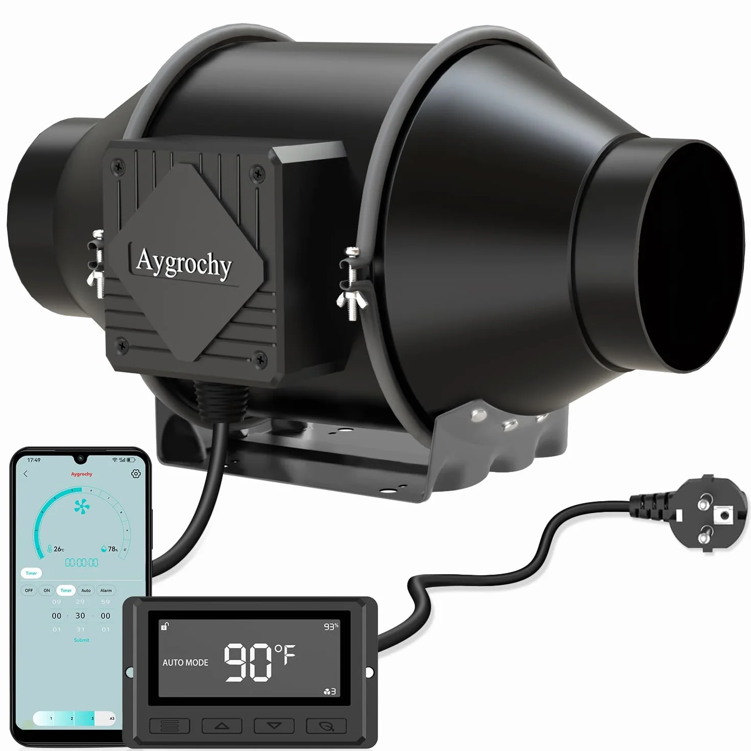 Aygrochy Extracteur d'Air 100mm 30W Moteur EC triphasé 2800 tr/min Ventilateur d'Extraction