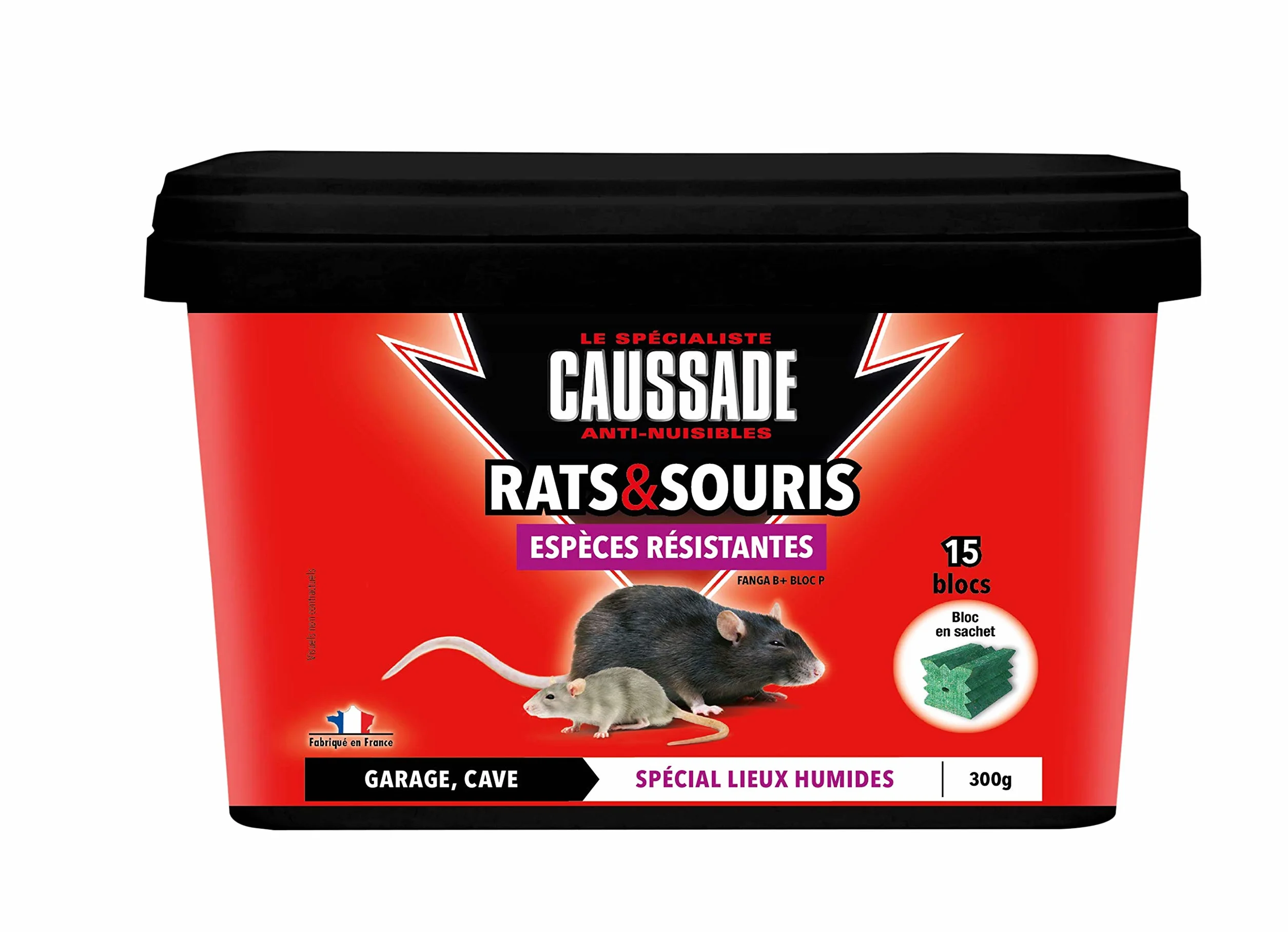 CAUSSADE Anti Rats Souris 15 Appâts Blocs 300g
